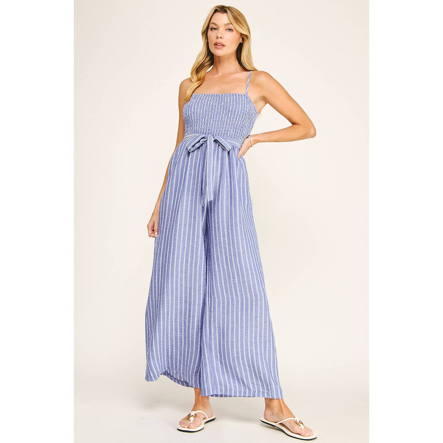 Winslow Collection - COASTAL STRIPE SMOCKED WIDE LEG JUMPSUIT