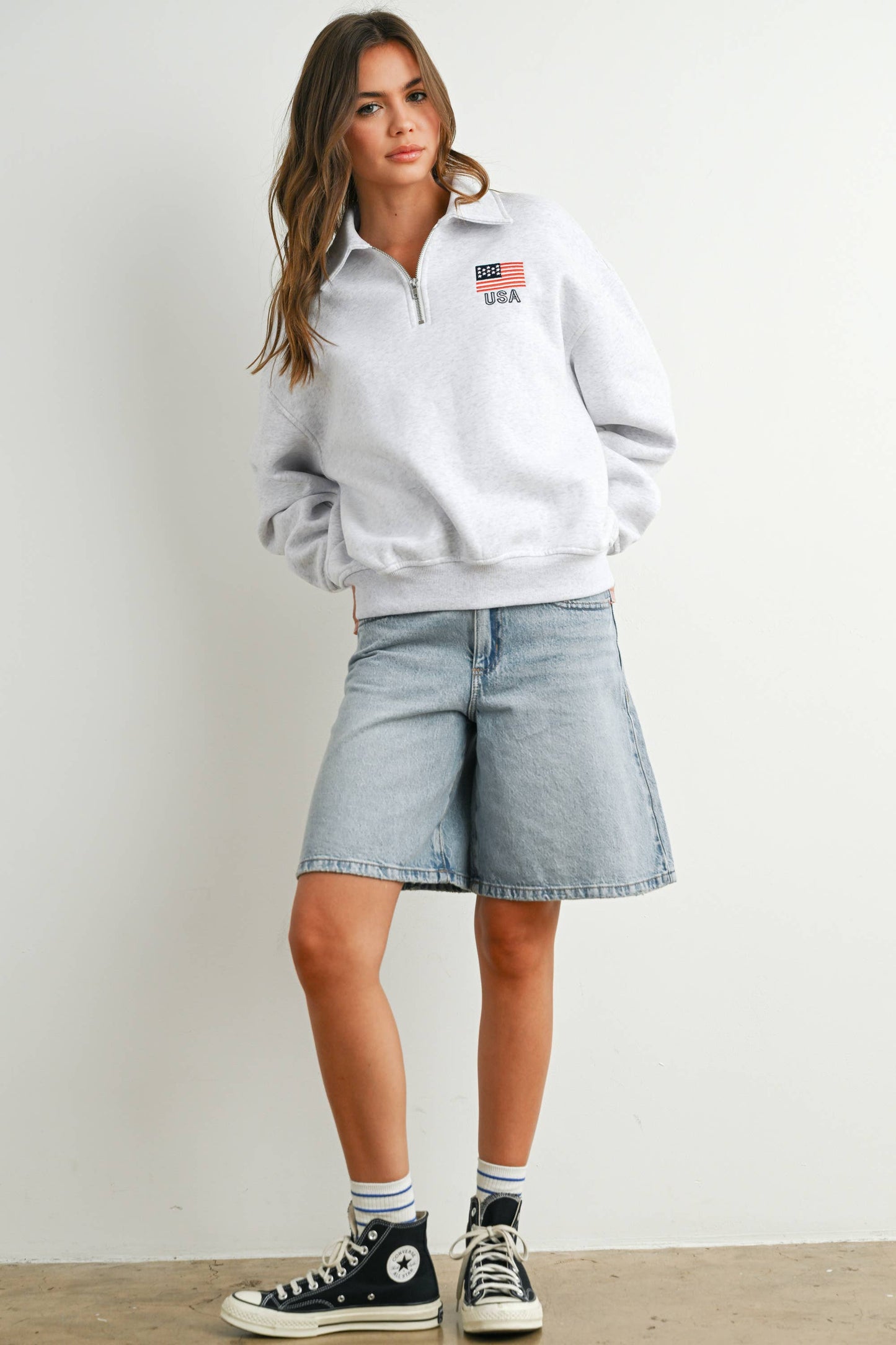 BUTTERMELON - Loose Collared Quarter-Zip Top - BMT7794