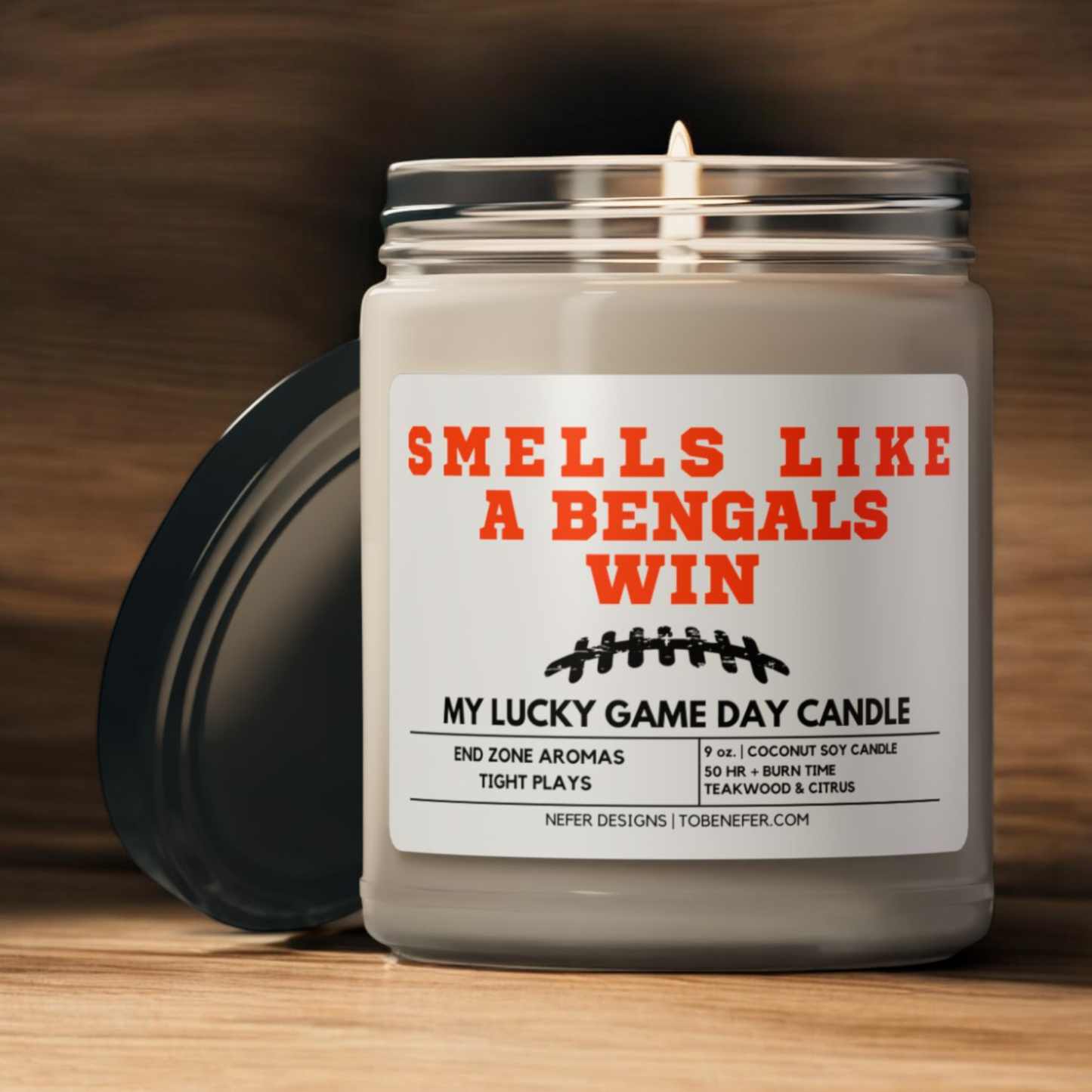 Nefer Designer Candles & Home Decor - Smells Like a Bengals Win - Cincinnati Lucky Game Day Candle
