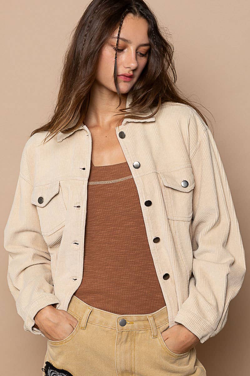 Pol Clothing - Pocket Front Button Down Corduroy Trucker Jacket SALE