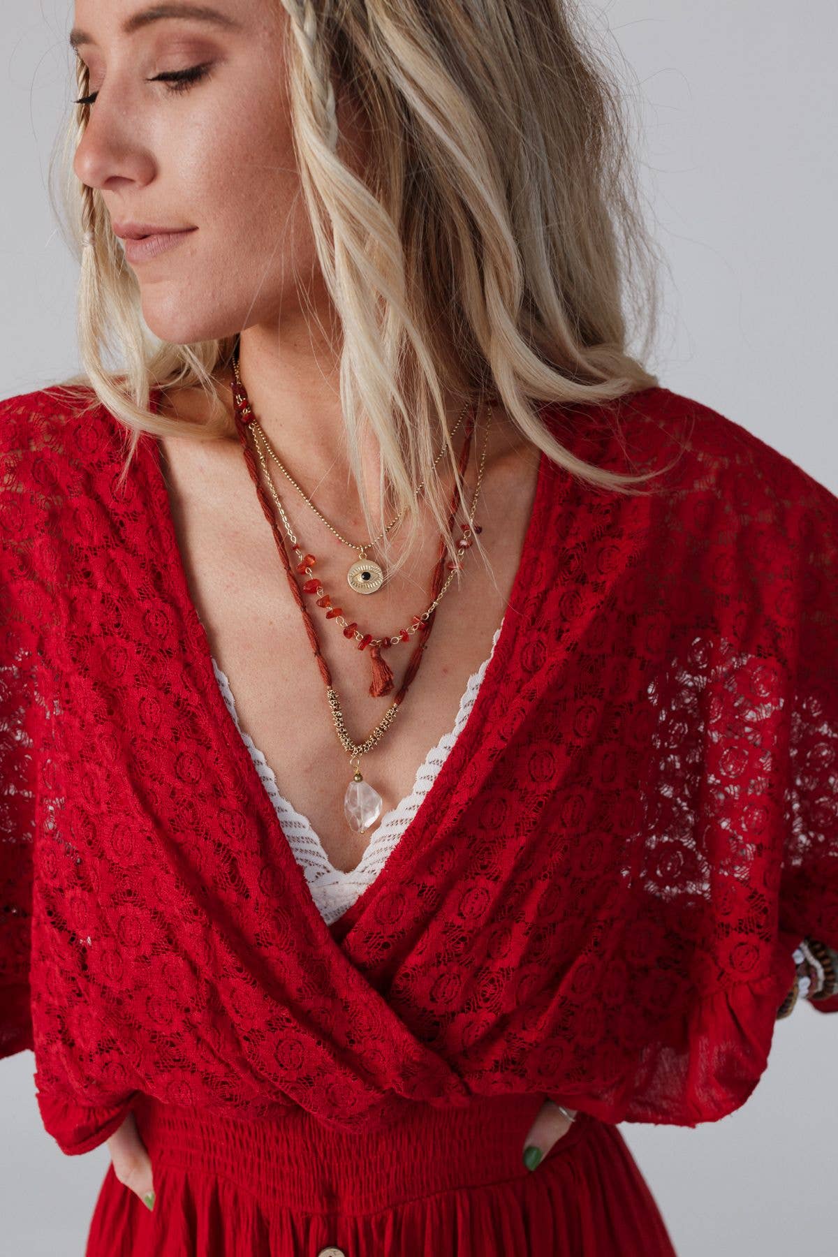 Three Bird Nest - Carnelian Multi Layered Necklace - Rust
