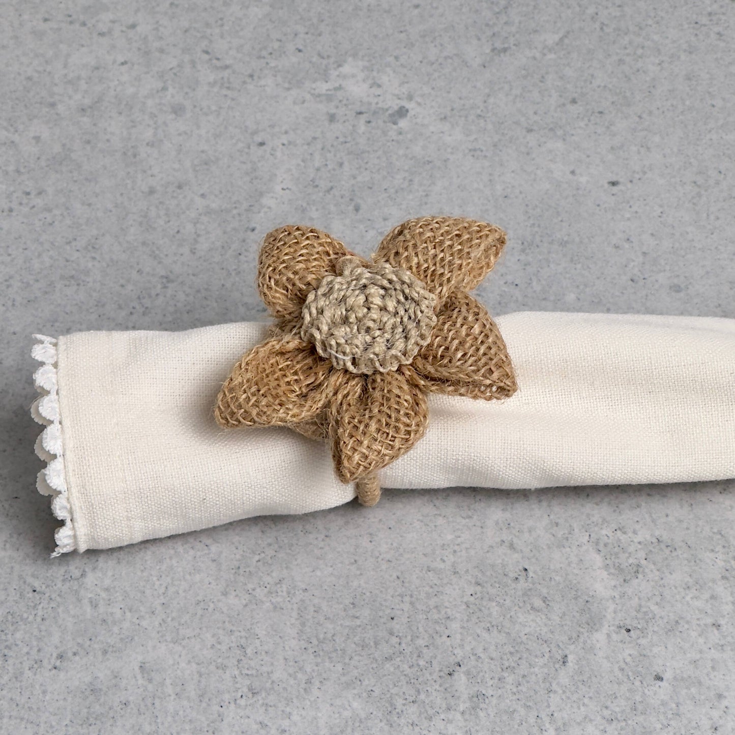 India Handicrafts Inc - Jute Net Flower Napkin Ring