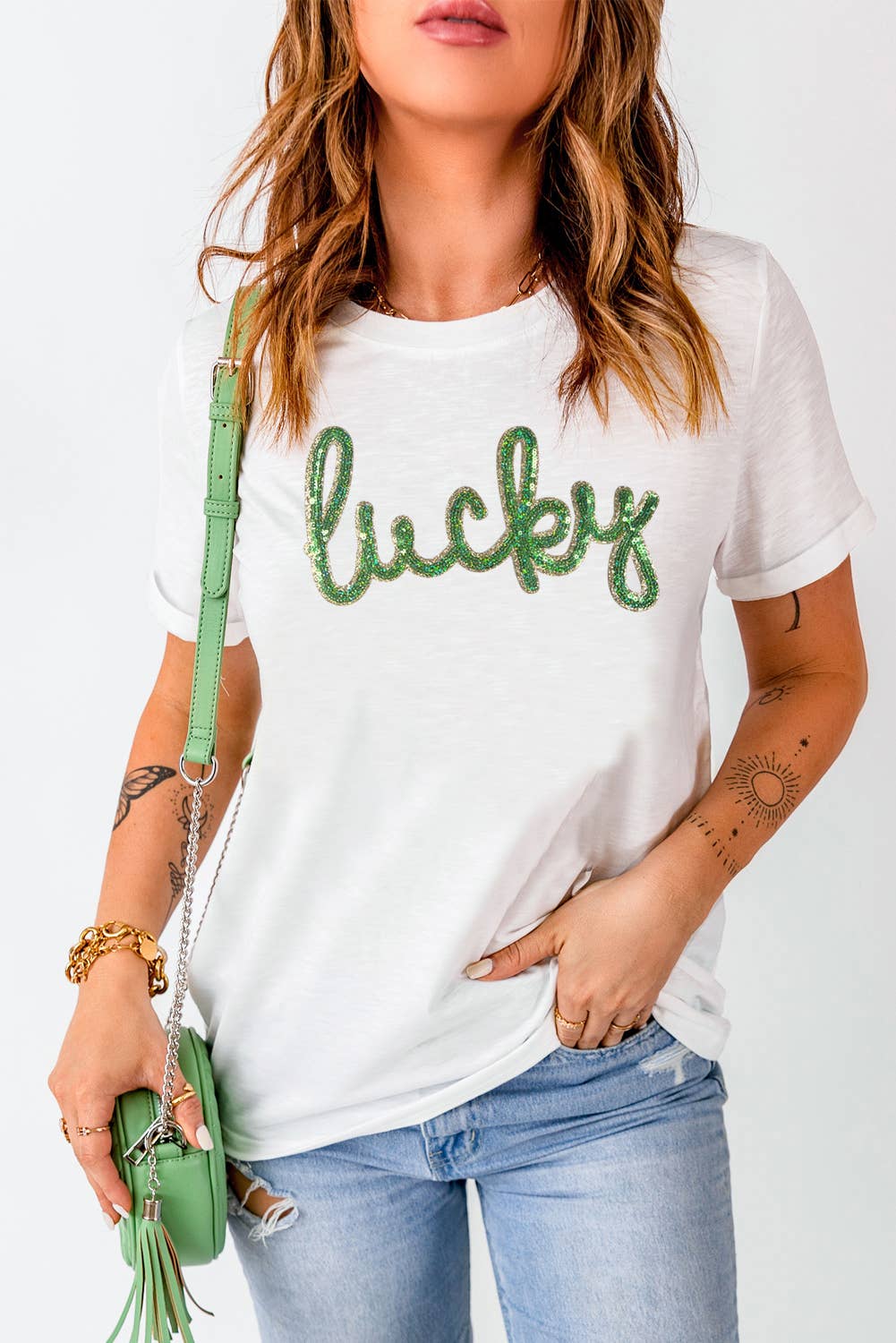 Little Daisy Closet - LDC Sequined Lucky St.Patricks Day Graphic Tee