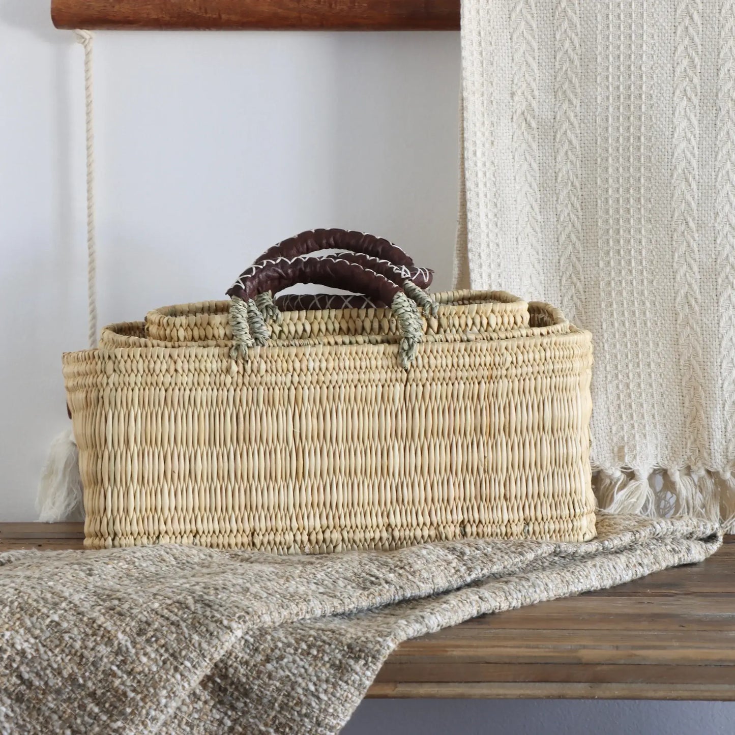 Gran Wholesale - Market Reed Storage & Leather Baskets Shopping Bag