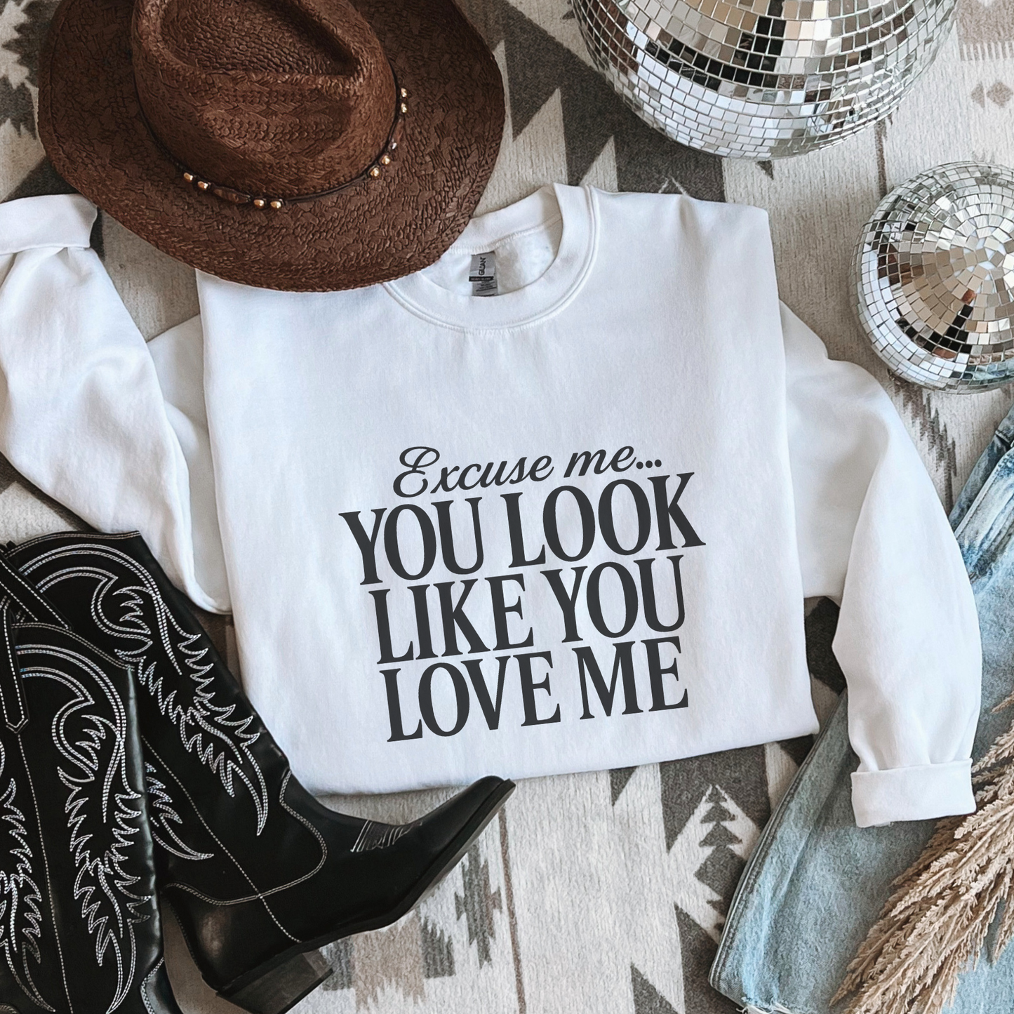 Trendznmore - Excuse Me Country Block Letter Crewneck Sweatshirt