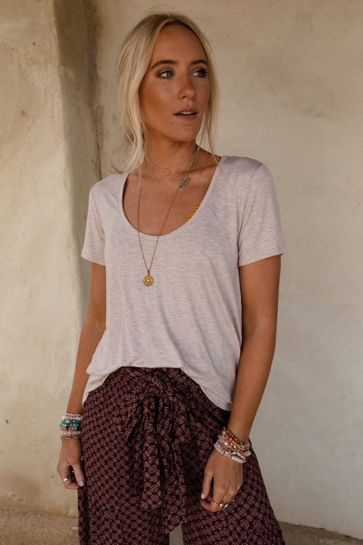 Three Bird Nest - Scoop Neck Bralette Tee - Heather Oatmeal
