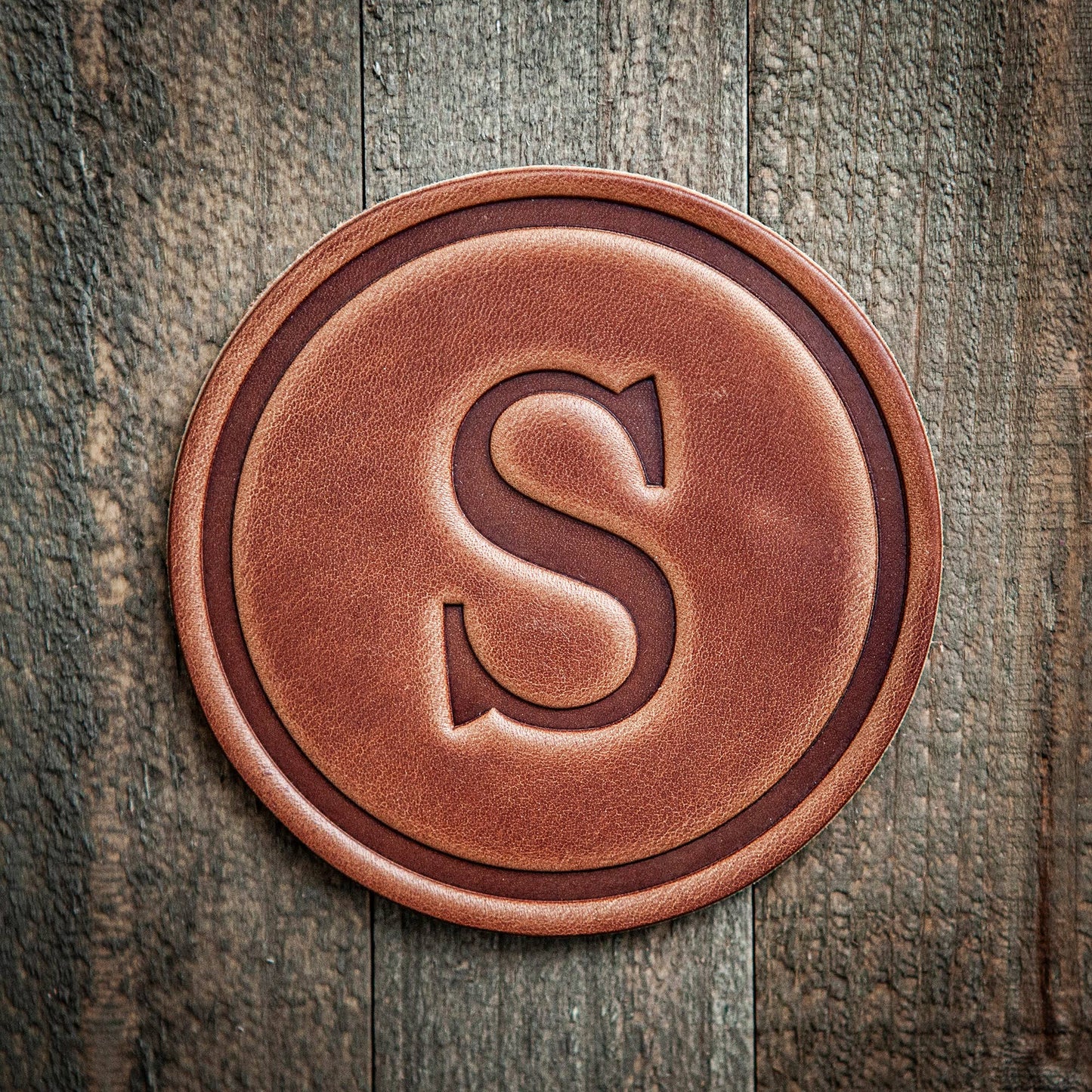 Sugarhouse Leather - S Monogram Letter Leather Coaster