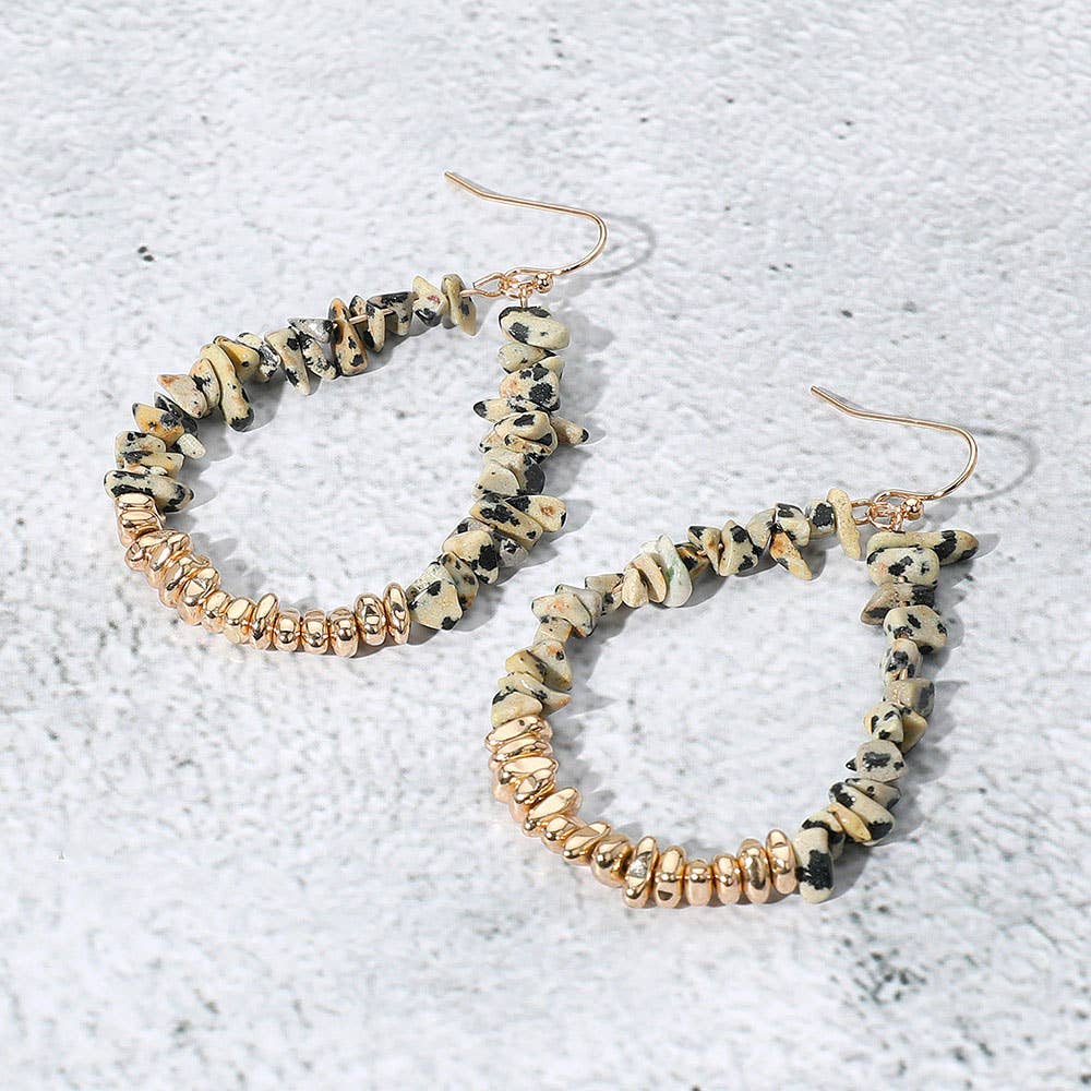 Sensibling Corp. - Natural Stone Metal Beaded Teardrop Dangle Earrings