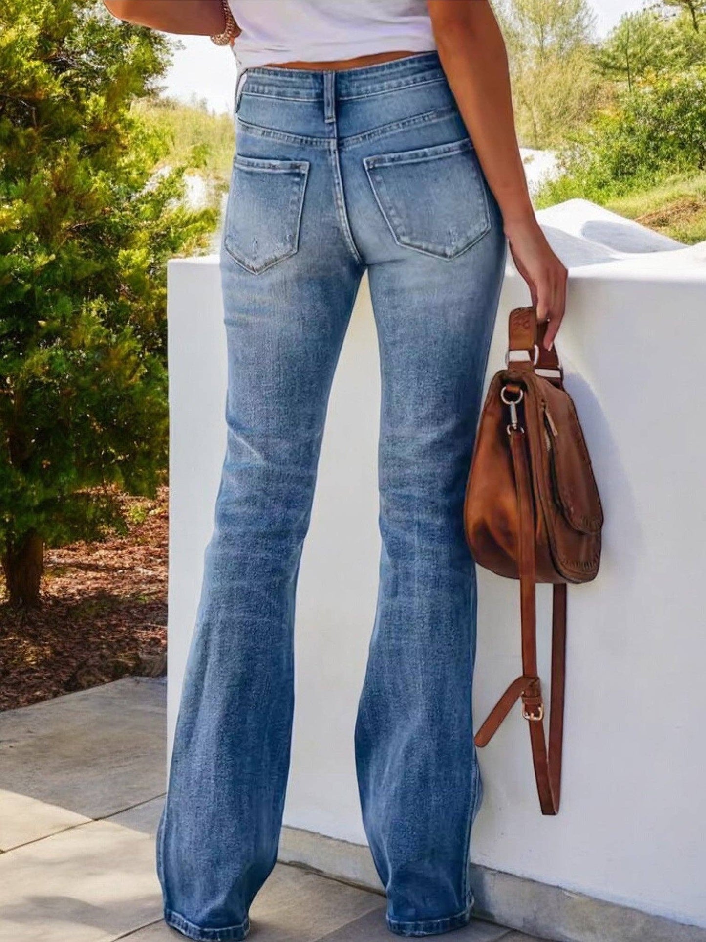Anna Kaci Wholesale - High Waist Flare Jeans with Light Distressing