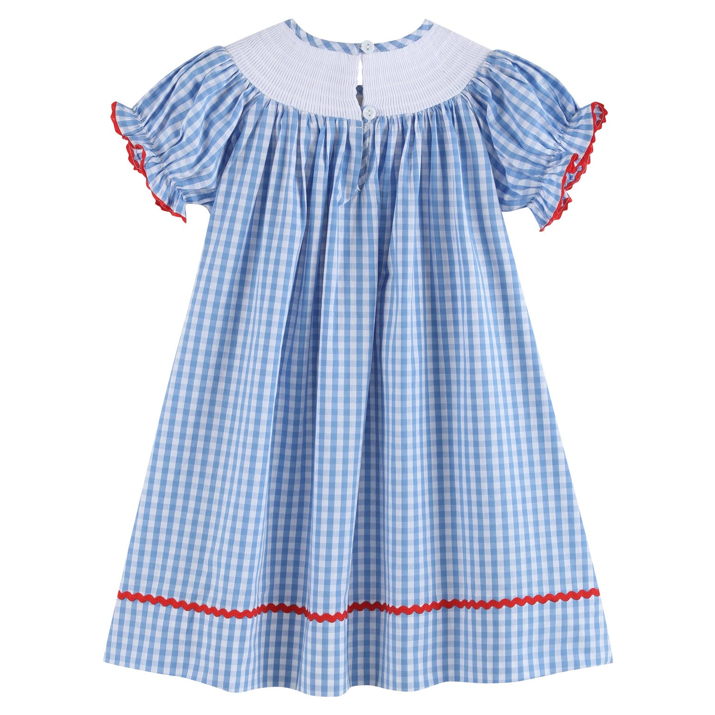 Lil Cactus - Blue Gingham School Supplies Smocked Bishop Dress