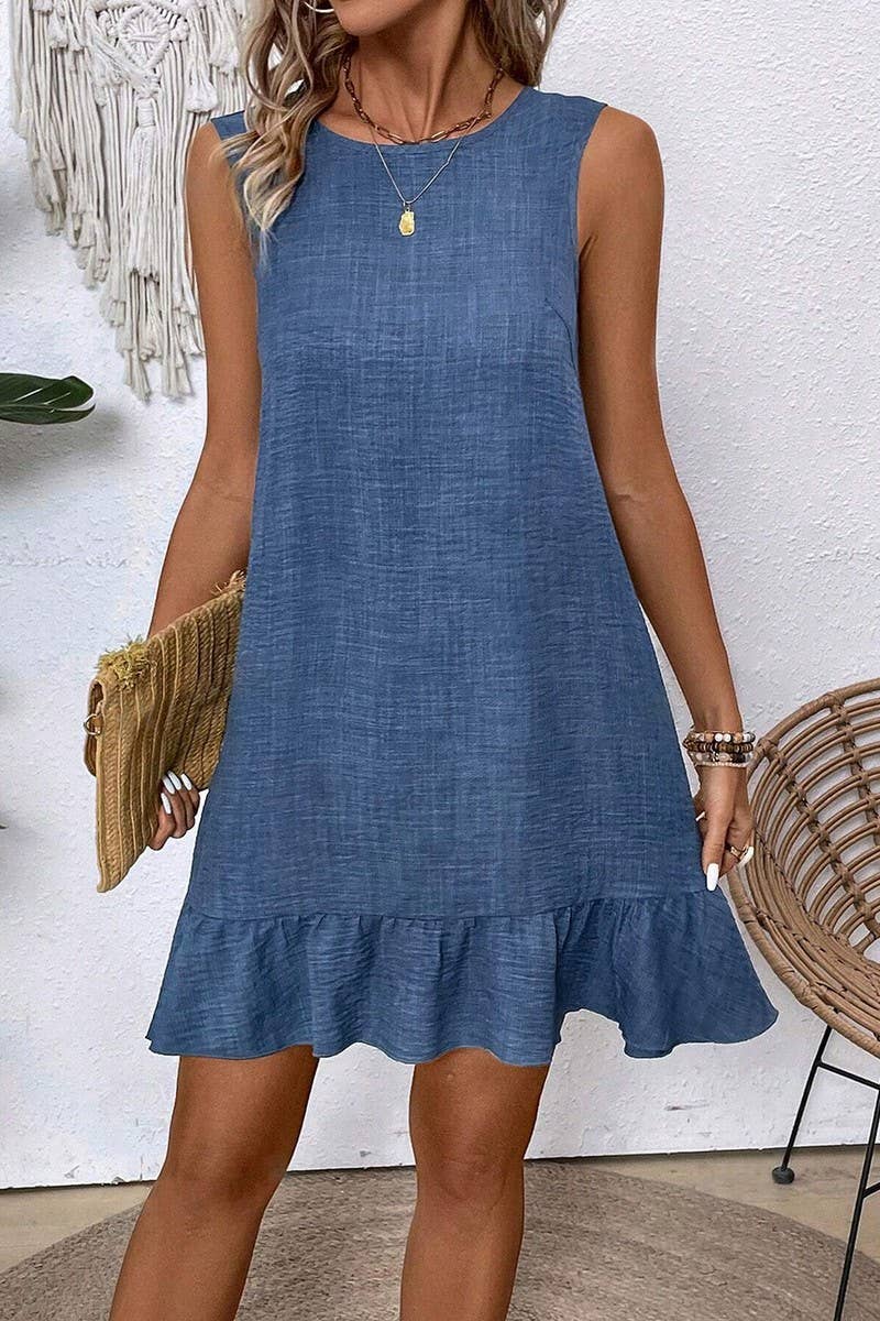 NINEXIS - CWDSD7142_RUFFLED SLEEVELESS CASUAL TANK DRESS