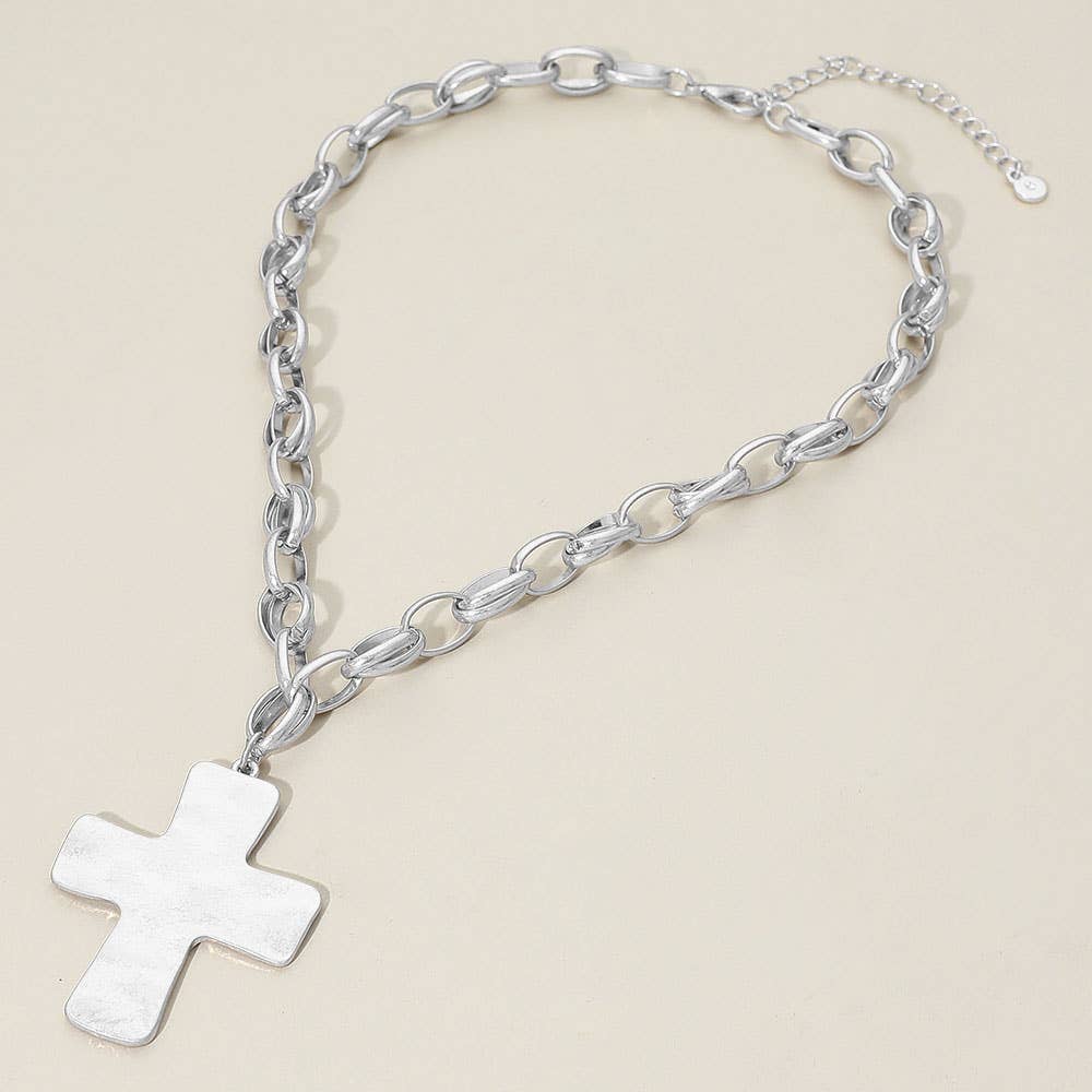 Sensibling Corp. - Brushed Metal Cross Pendant Chunky Chain Necklace