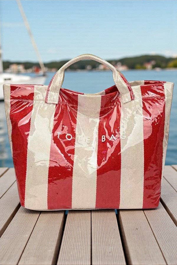 Nash Grey - Red and Beige Striped TOTE BAG
