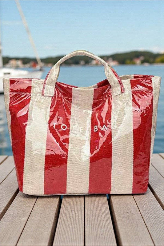Nash Grey - Red and Beige Striped TOTE BAG