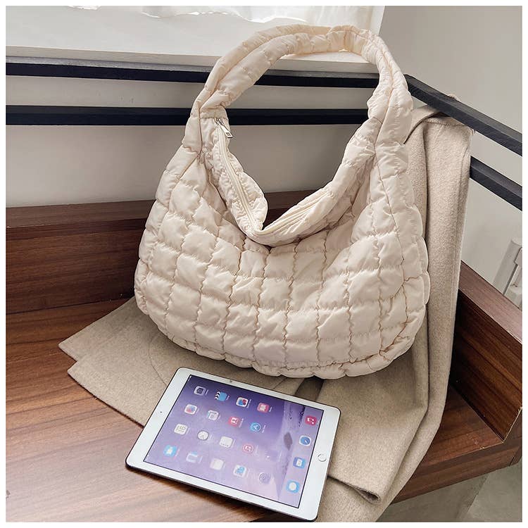 Lovesoft - Quilted Zipper Large Shoulder Bag