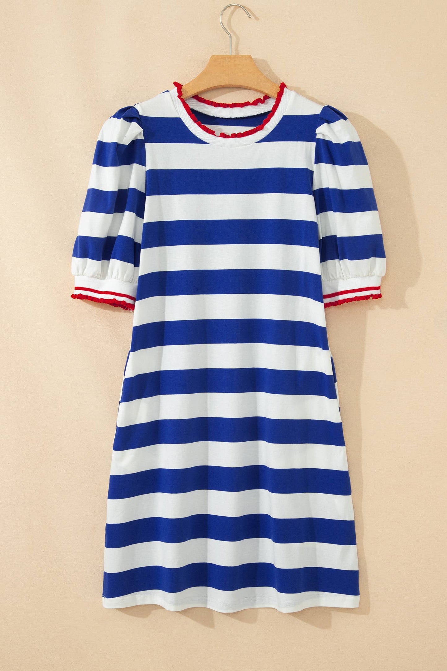 Little Daisy Closet - 4th of July Stripe Contrast Trim Puff Sleeve Shift Dress