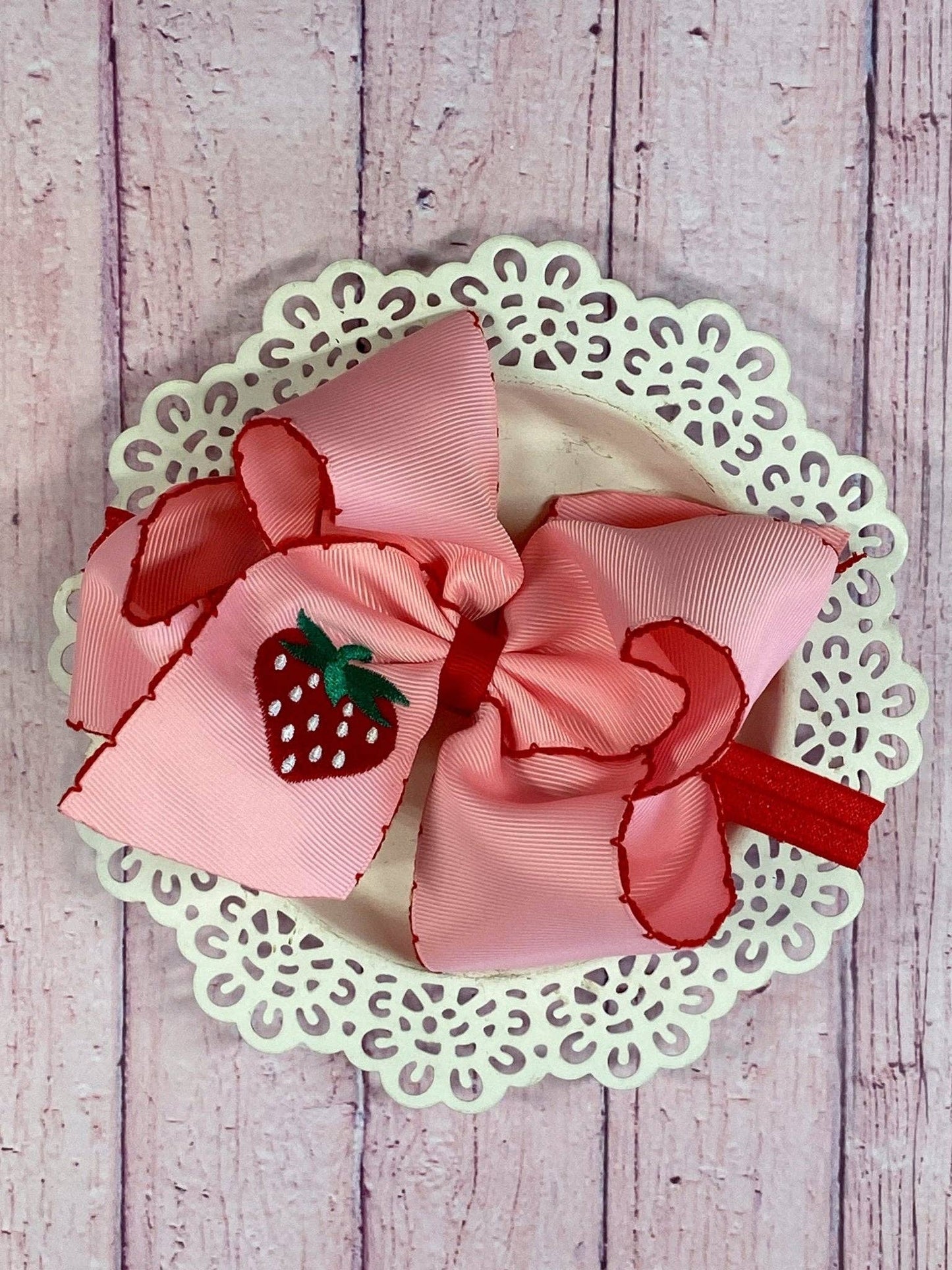 The Hair Bow Company - Strawberry Embroidered Moonstitch Hair Bow | Clip or Headband