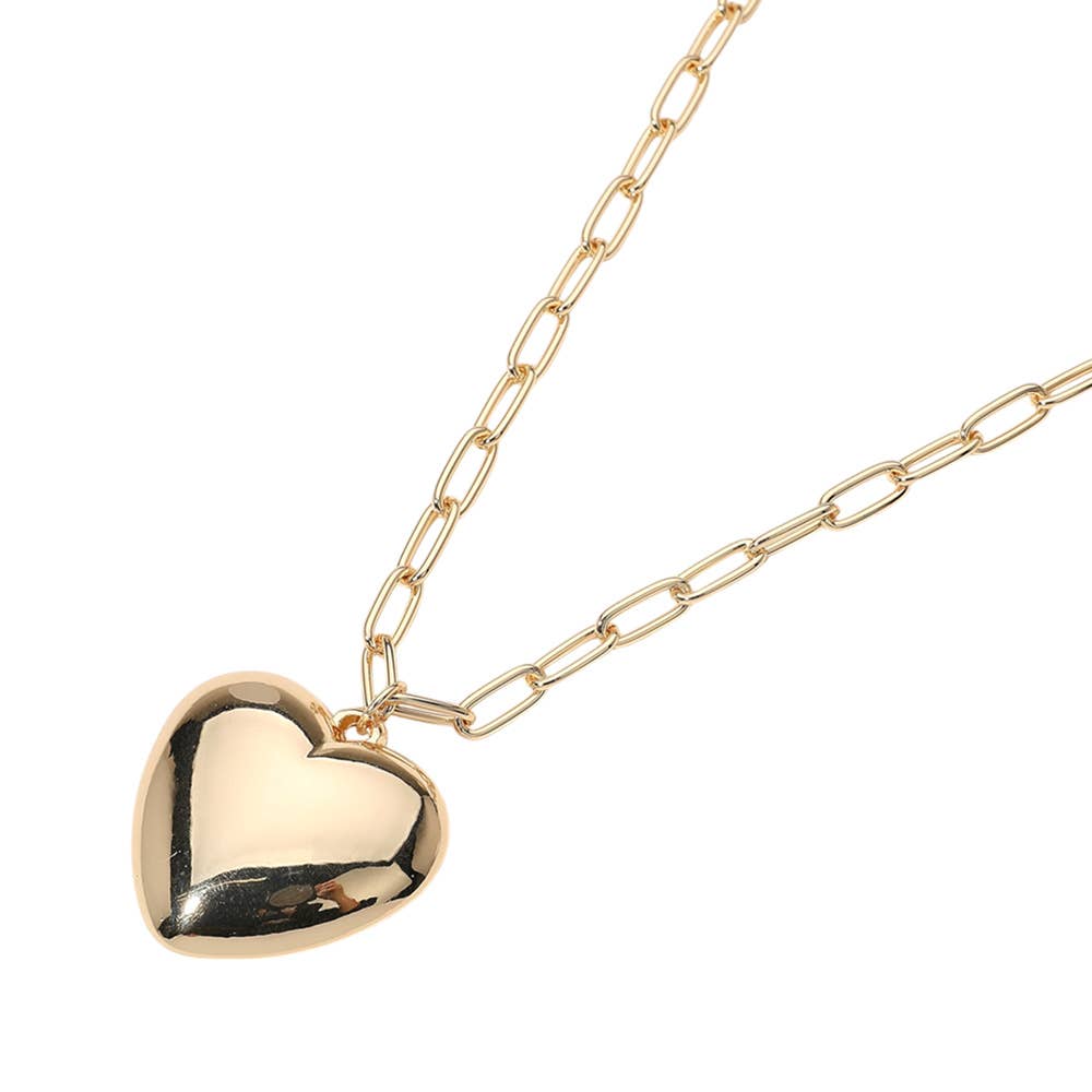 Sensibling Corp. - Metal Puffy Heart Pendant Paperclip Chain Long Necklace