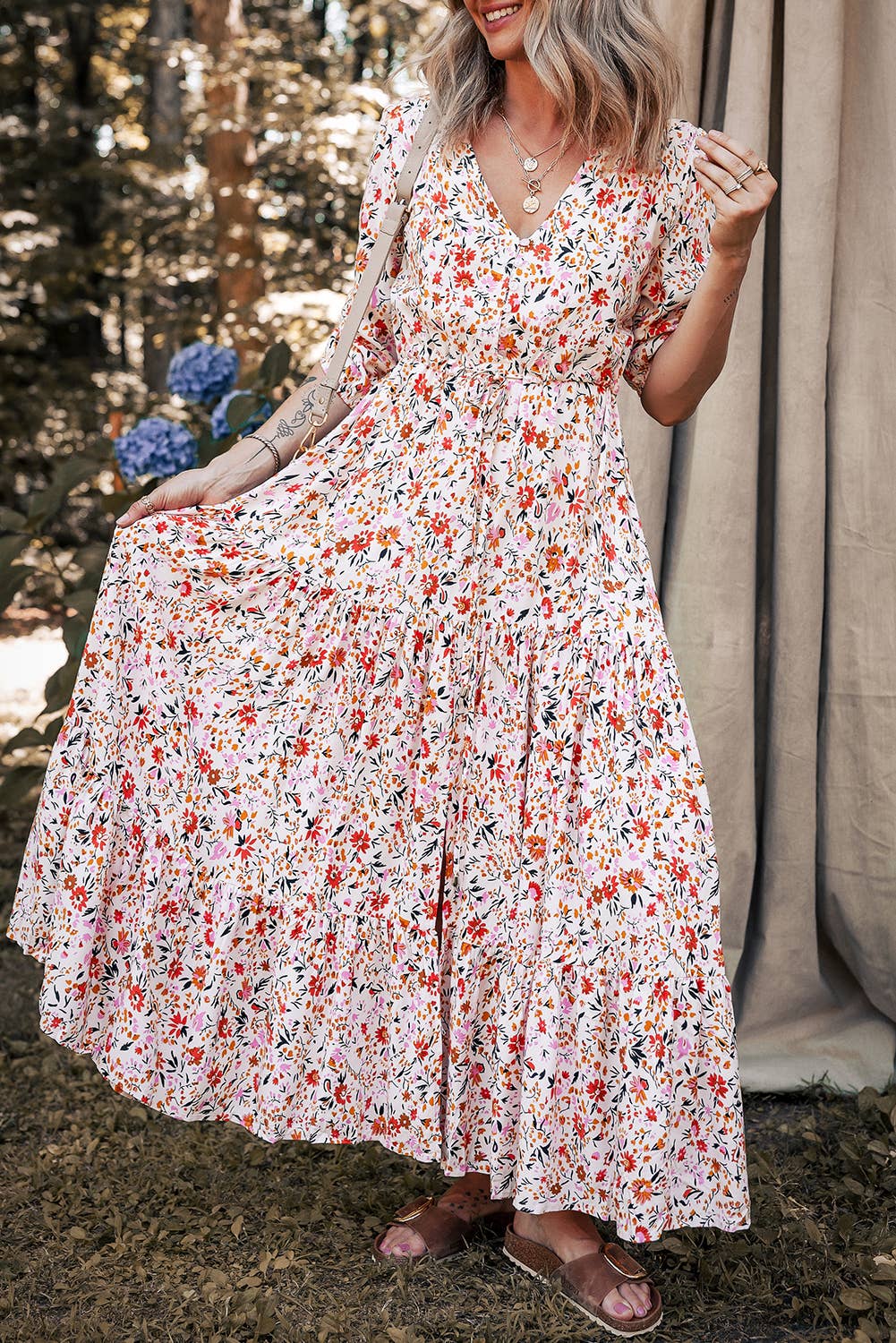 Aapparella - Boho Half Sleeve Floral V Neck Maxi Dress | S-XL