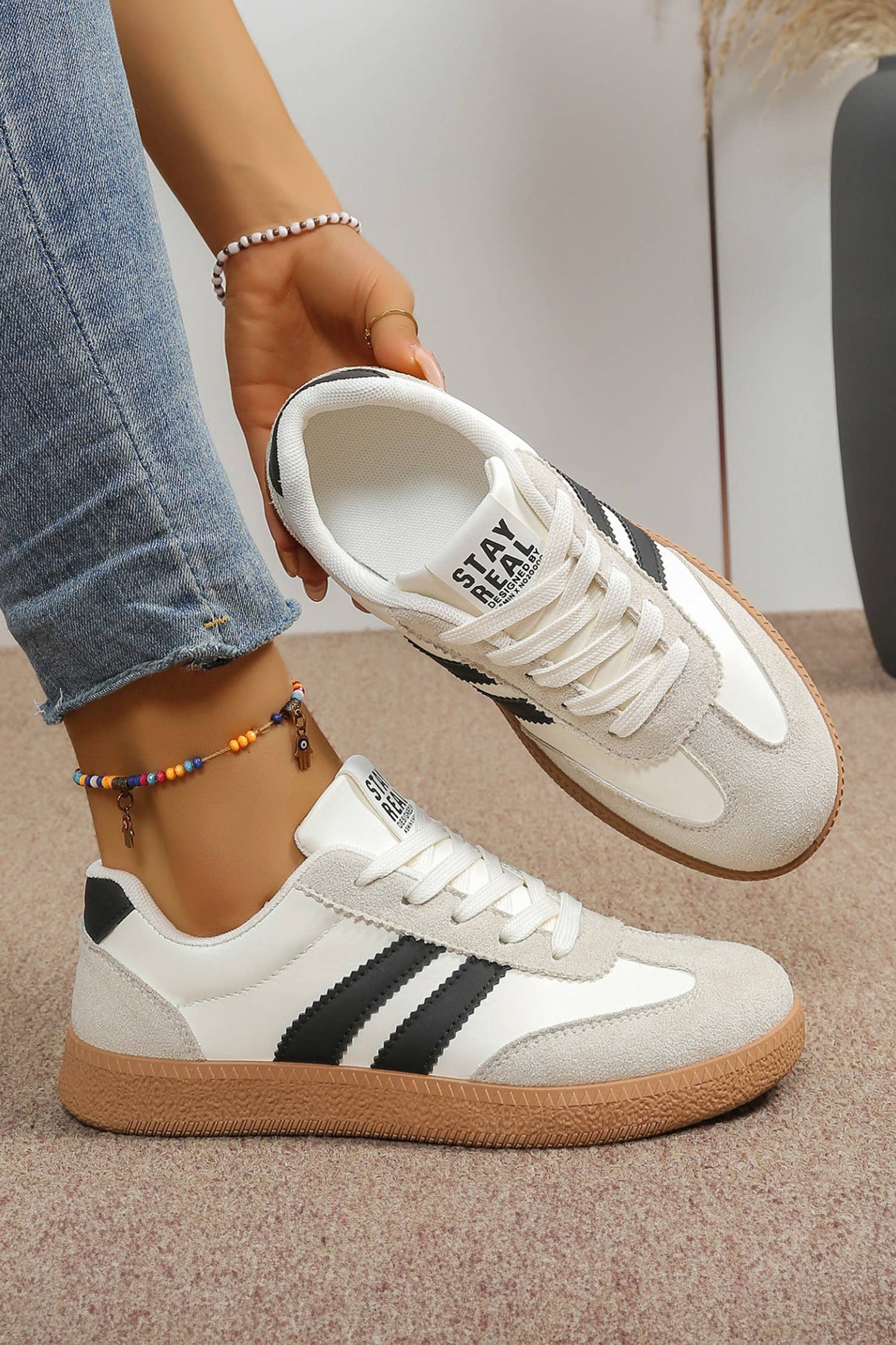 Little Daisy Closet - LDC Varsity Color Block Patchwork PU Leather Lace Up Shoes