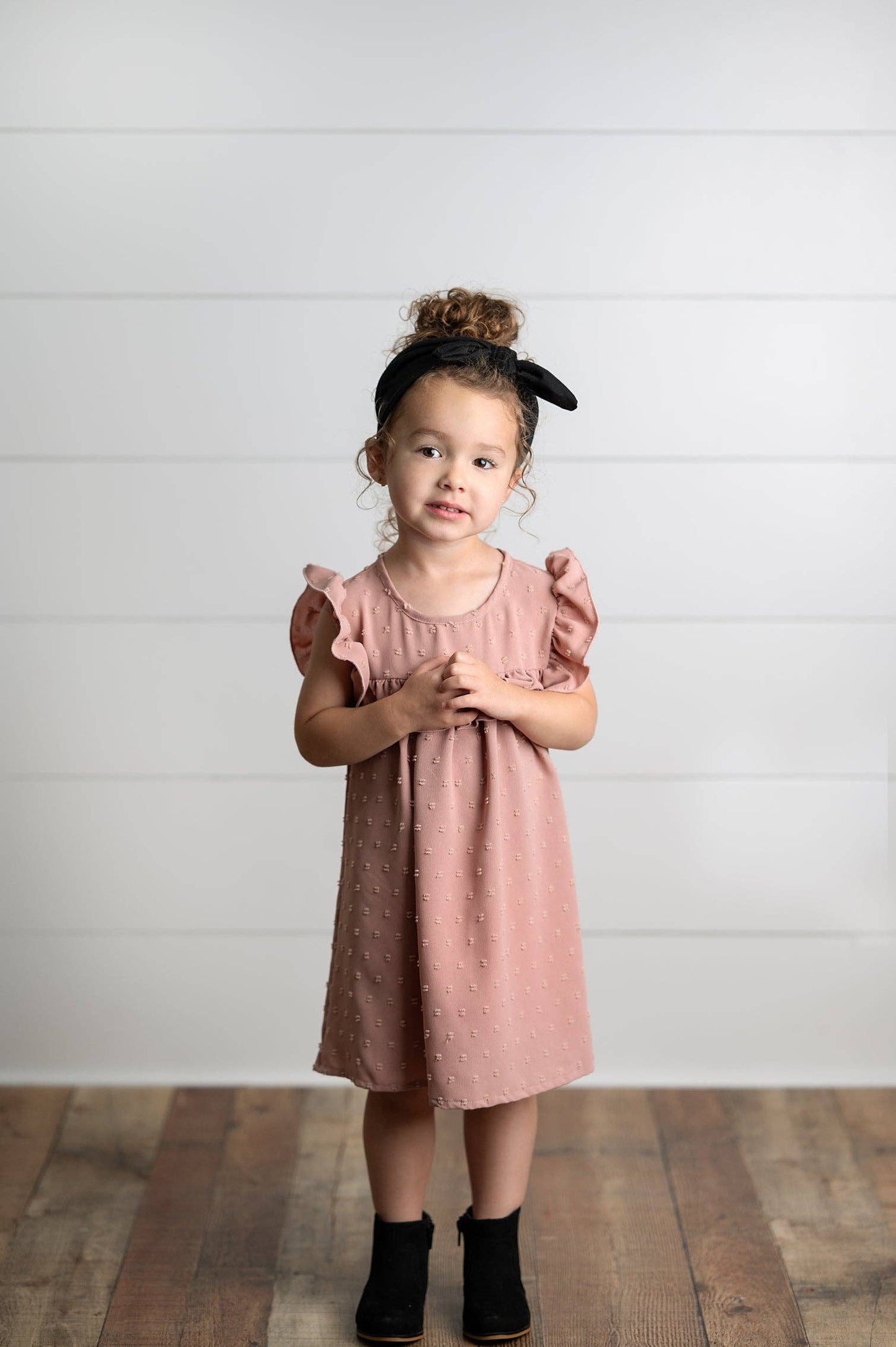 Wren & James - Girls Blush Ruffle Bib Swiss Dot Spring Summer Dress