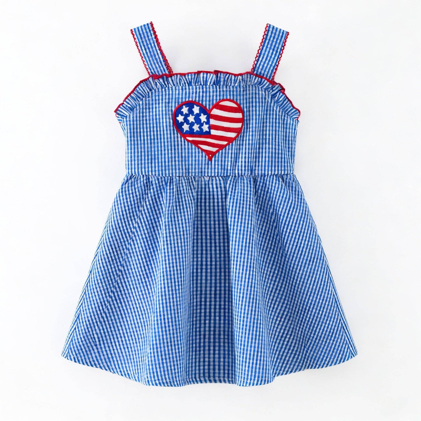 The Hair Bow Company - Blue Gingham American Heart Twirl Dress | Girls Patriotic Summer Dress