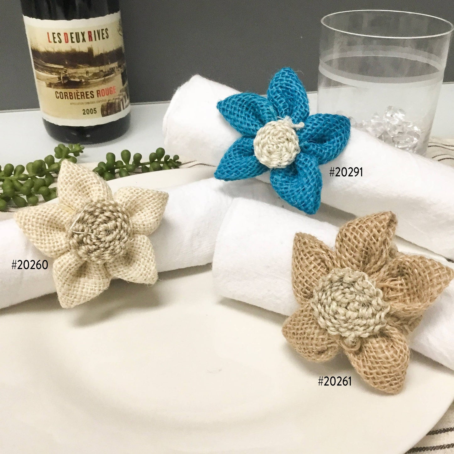 India Handicrafts Inc - Jute Net Flower Napkin Ring