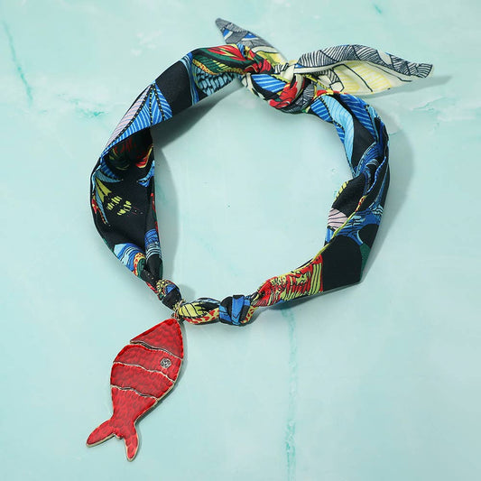 Sensibling Corp. - Bold Enamel Fish Pendant Statement Scarf Necklace