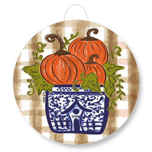 Baxter & Me - Blue Willow Pumpkin Stack Door Hanger