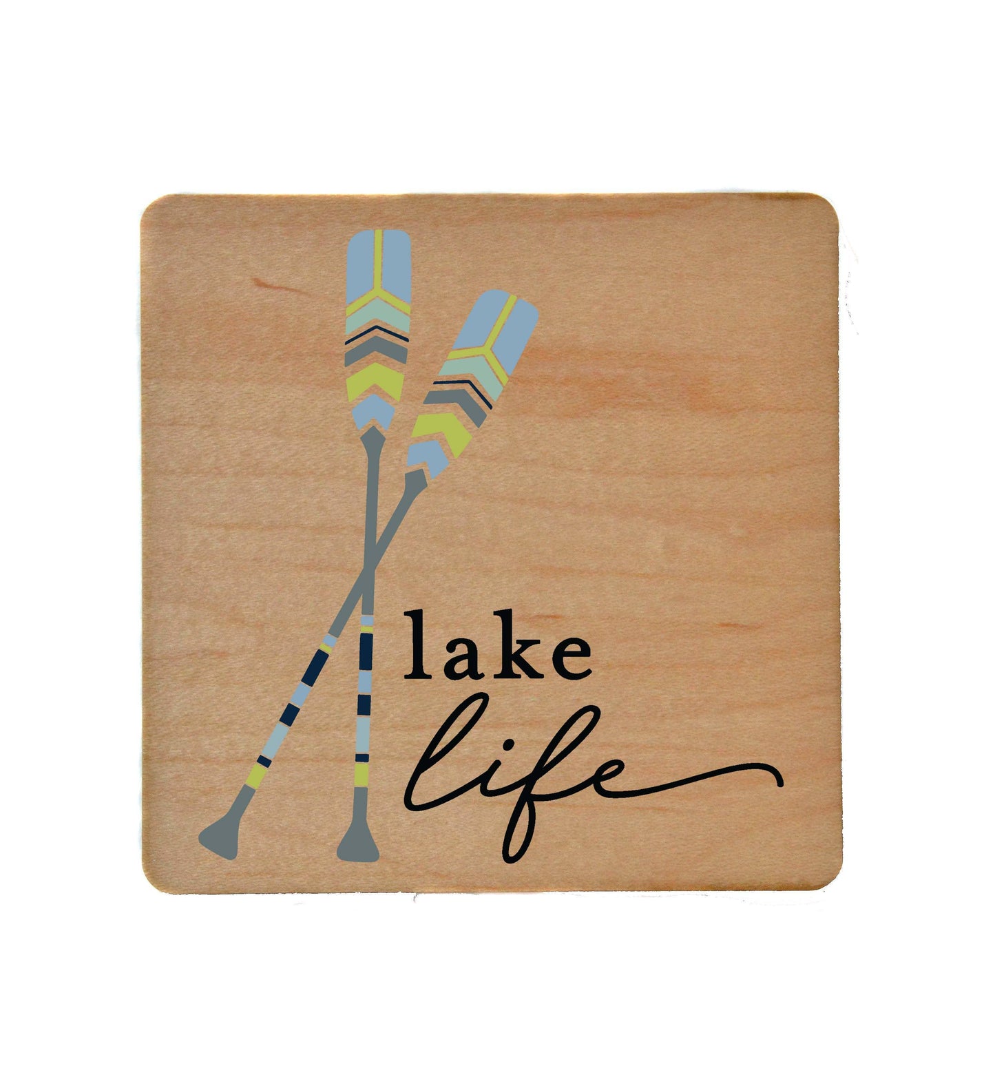Driftless Studios - Lake Life With Paddles Wood Coaster - Lake Décor