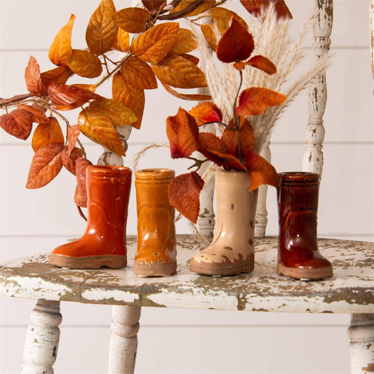 Audrey's Home & Gift - Mini Ceramic Boot Vases, Earthy Tones (Pk/04 Ast)