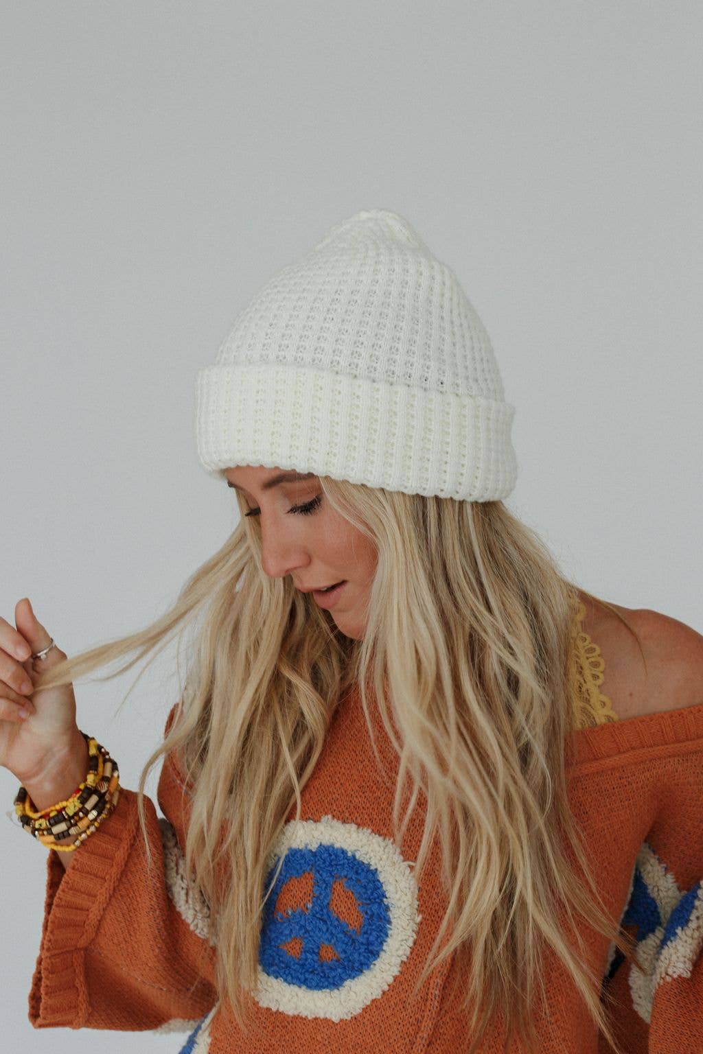 Three Bird Nest - Maybelle Waffle Beanie - Ivory