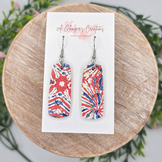 A Glamper's Creations LLC - Red White & Blue Tie Dye Patriotic Mini Bar Leather Earrings
