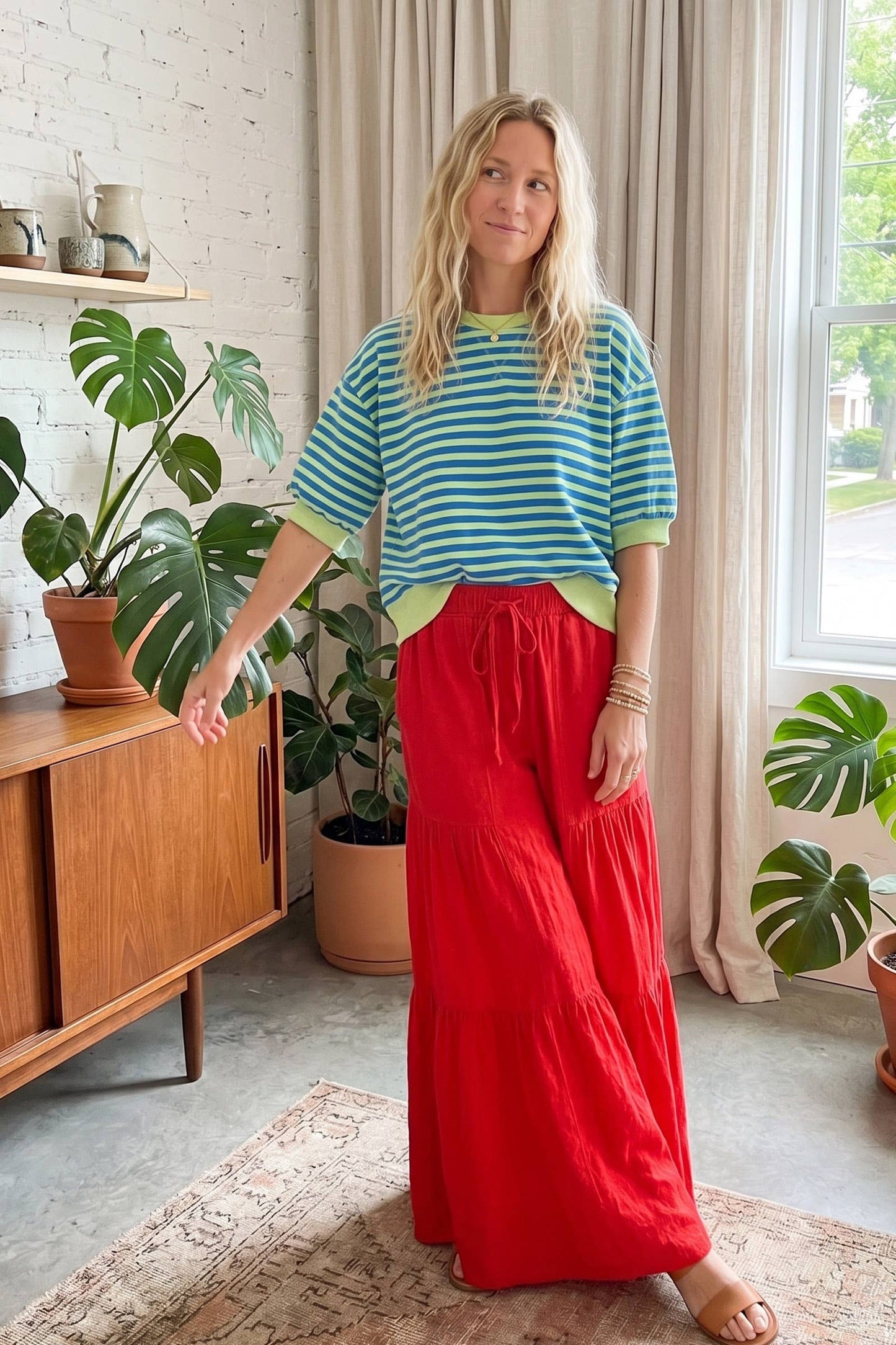 Sewn and Seen - Linen Blend Tiered Wide Leg Palazzo Pants