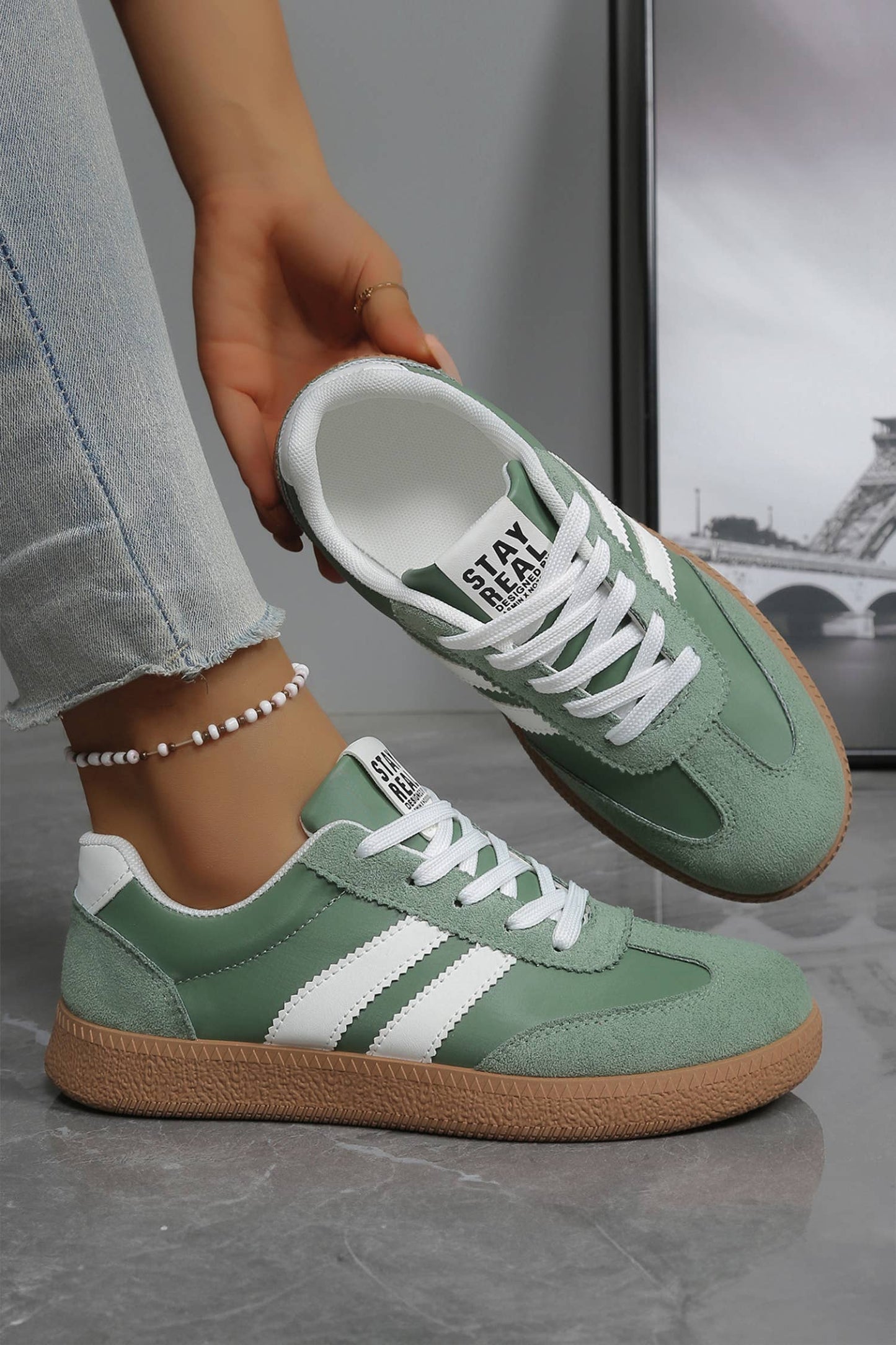 Little Daisy Closet - LDC Varsity Color Block Patchwork PU Leather Lace Up Shoes