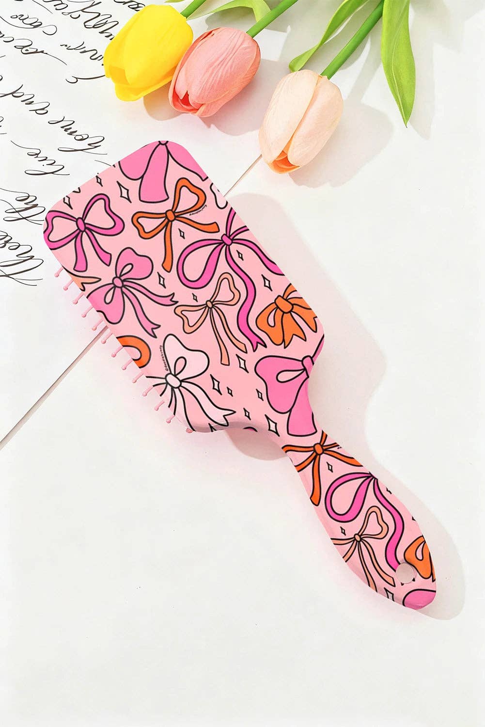 Lovesoft - Peach Blossom Starry Ribbon Bow Print Air Cushion Comb