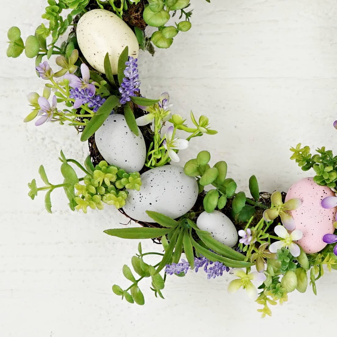 Holiday Depot Inc. - 550090-Mix Spring Flowers Easter Eggs 12in(6.5)Twig Wreath