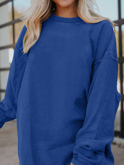 Lovesoft - Orange Long Sleeve Ribbed Corded Oversized Sweatshirt