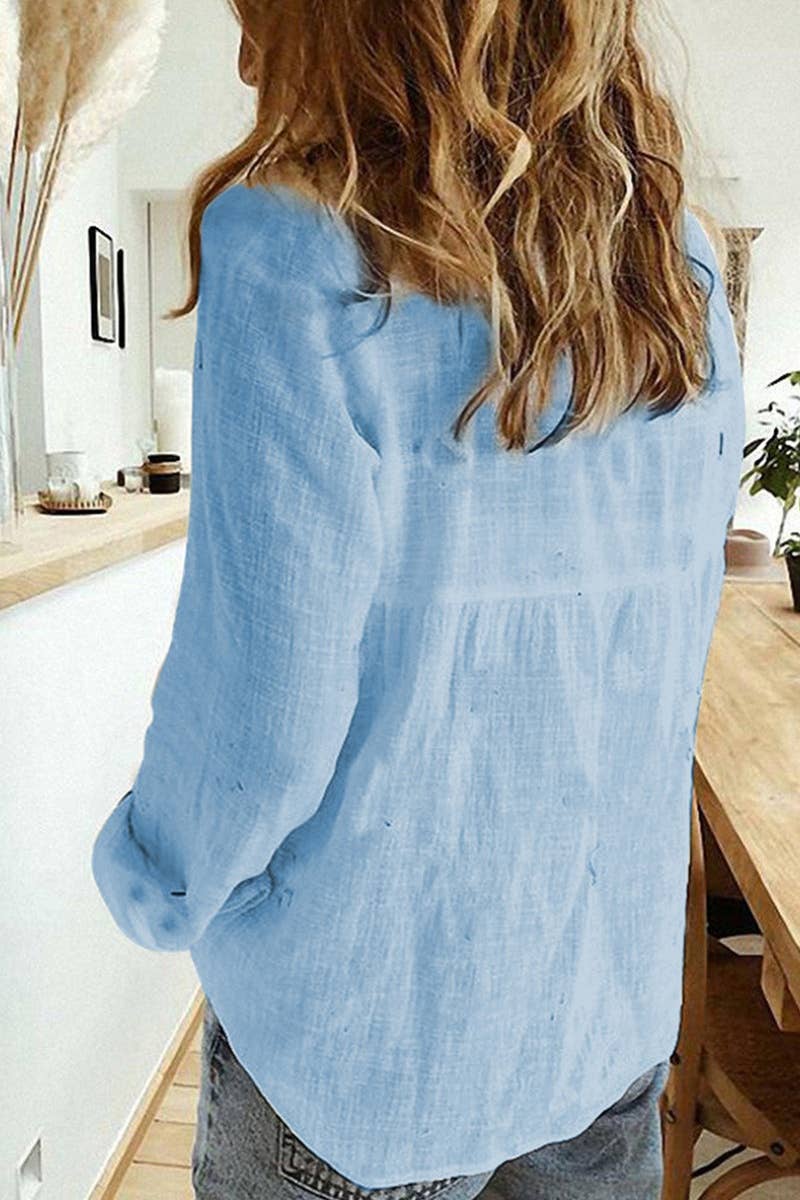 NINEXIS - CWTSTL1282_FALL LONG-SLEEVED LAPEL BUTTON-DOWN BLOUSE