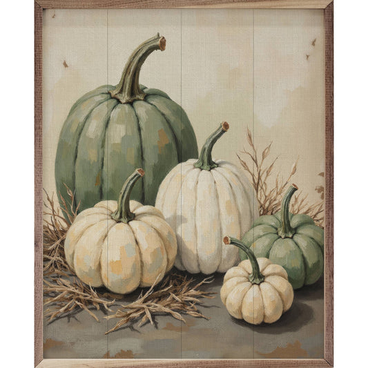 Kendrick Home - Green And White Pumpkins In Straw
