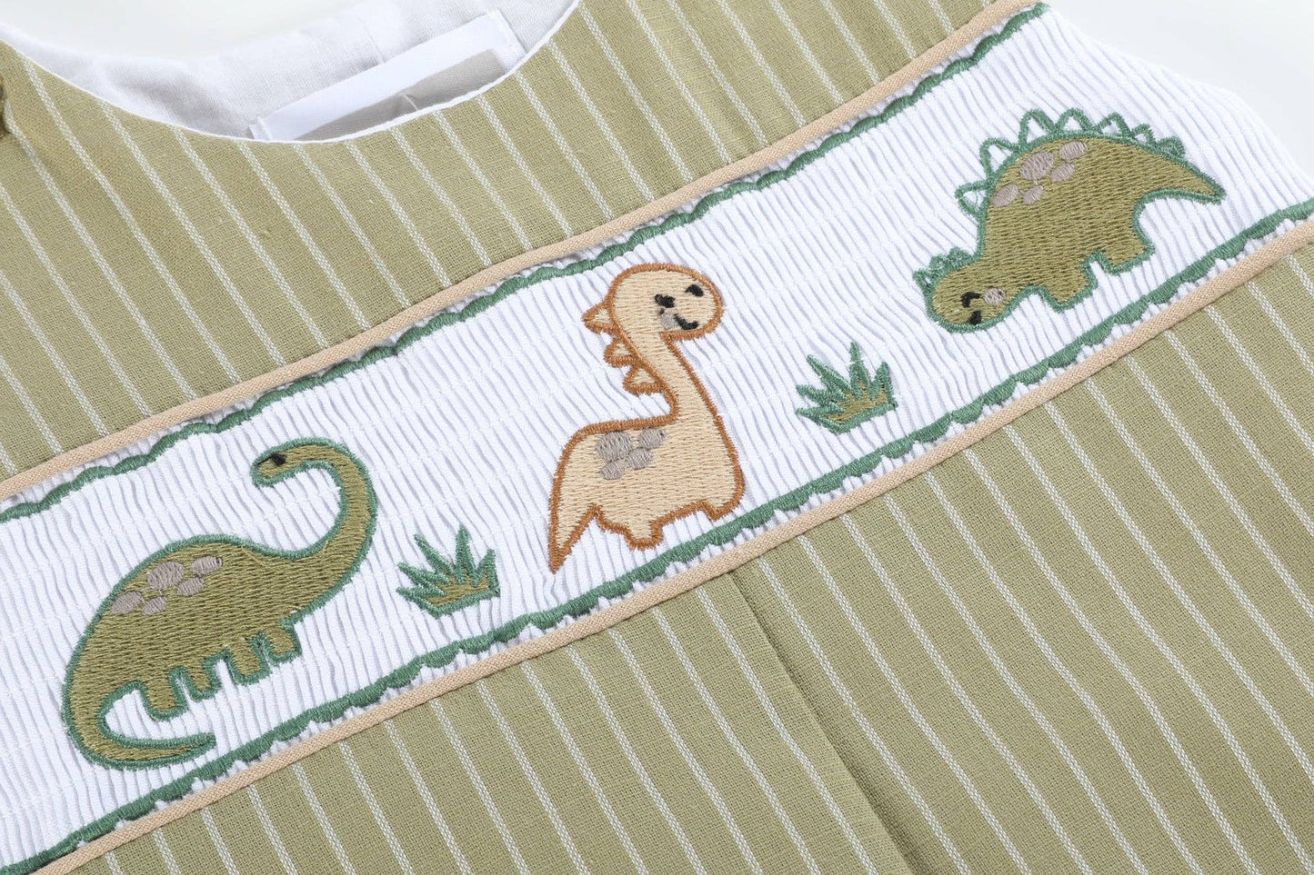 Lil Cactus - Green Dinosaur Smocked Overalls