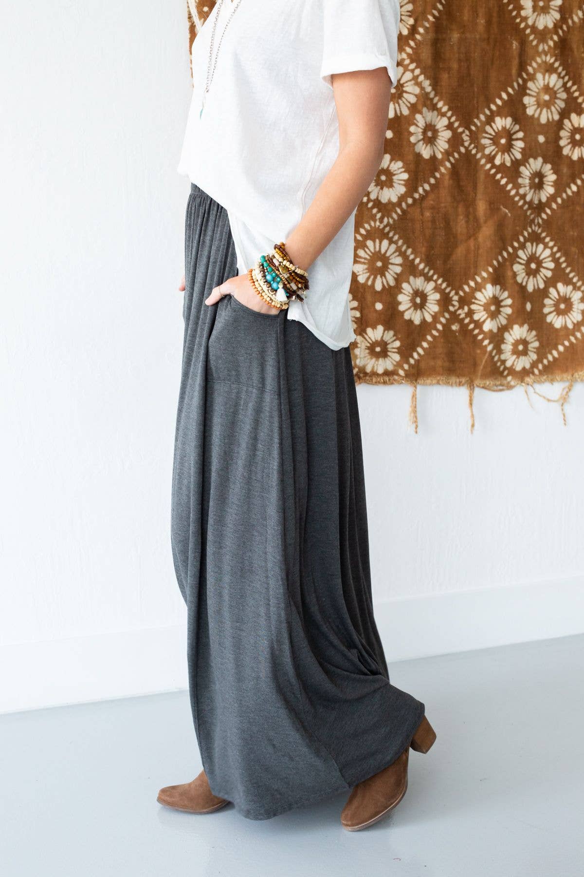Three Bird Nest - The Perfect Pocketed Maxi Skirt - Charcoal