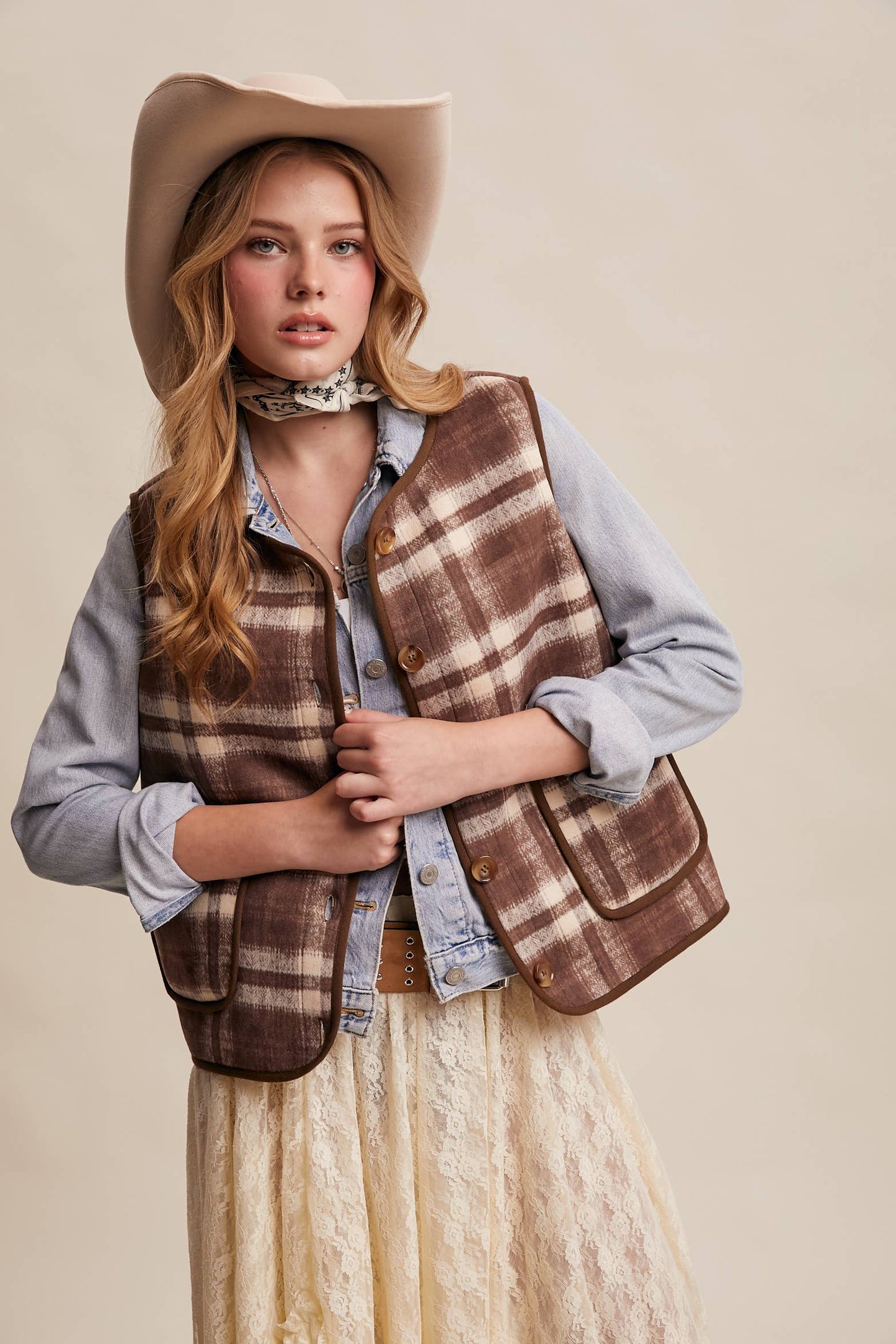 Listicle - Reversible Plaid Sherpa Vest LVT016