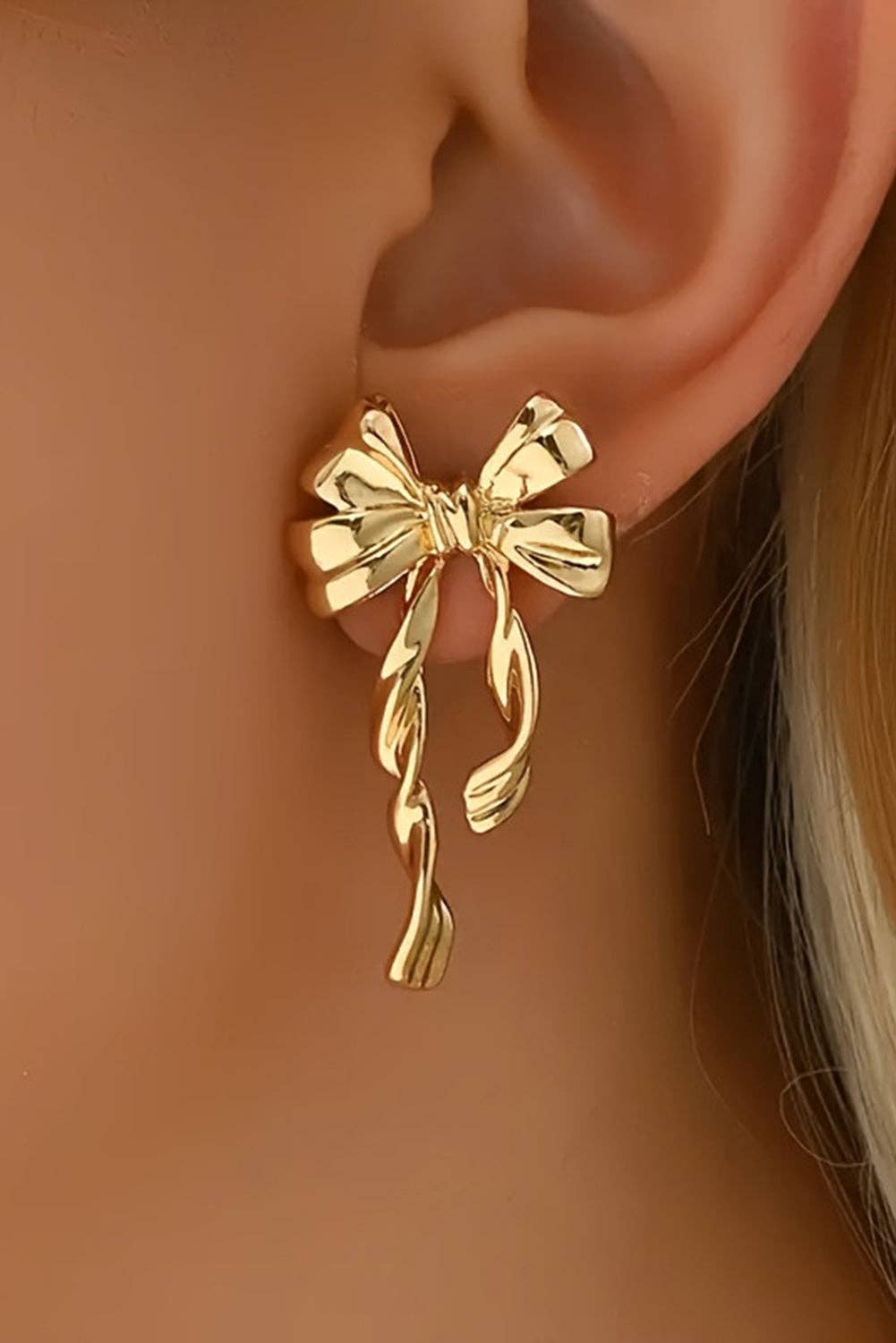 Lovesoft - Gold Bow Knot Plated Alloy Stud Earrings