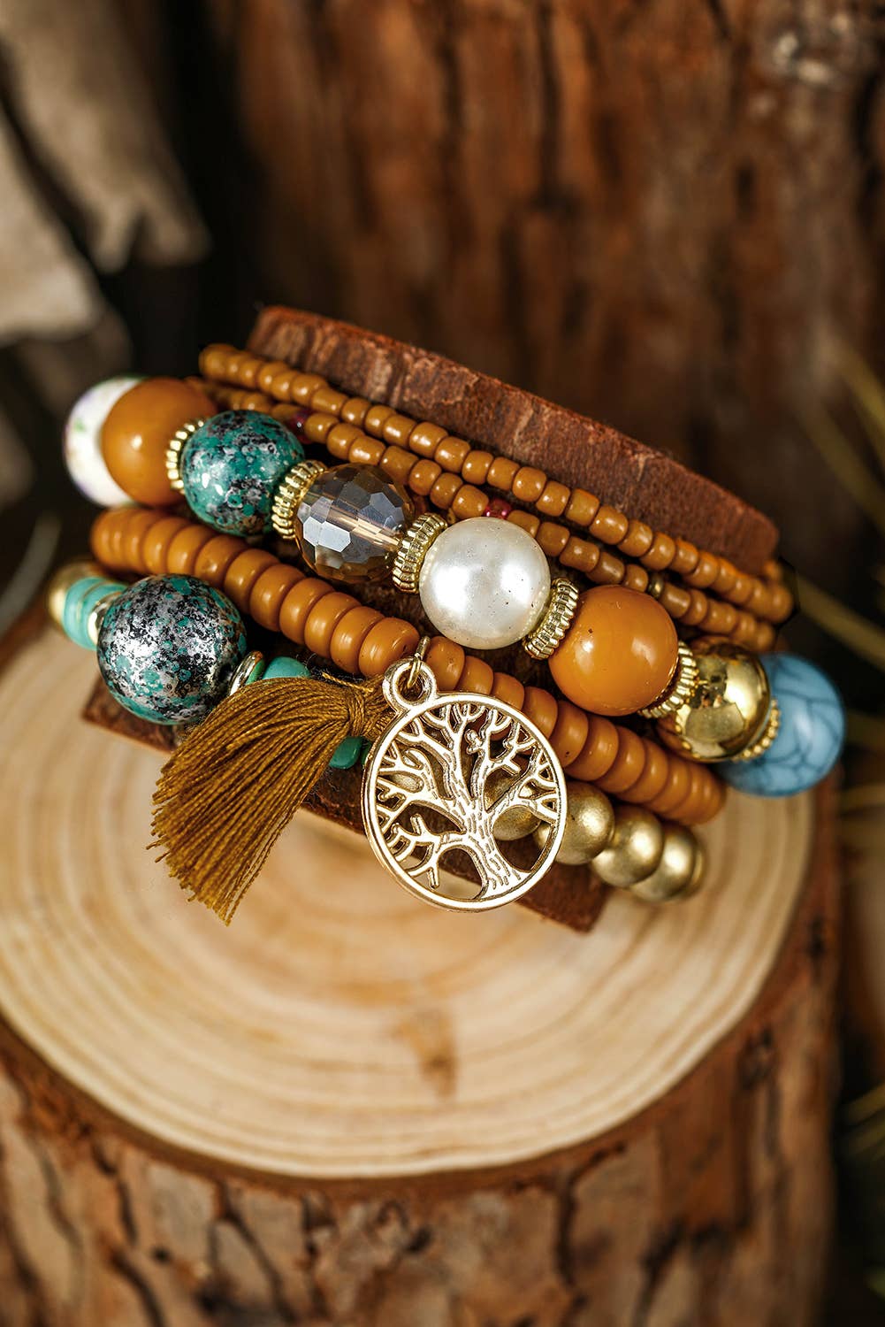 1 the Woman - 5pcs Boho Beaded Turquoise Bracelets Set