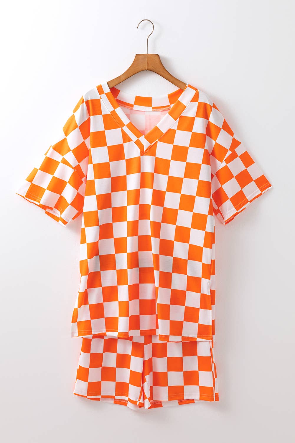 Aapparella - Checkered Print V Neck Top & Shorts Lounge Set | S-XL