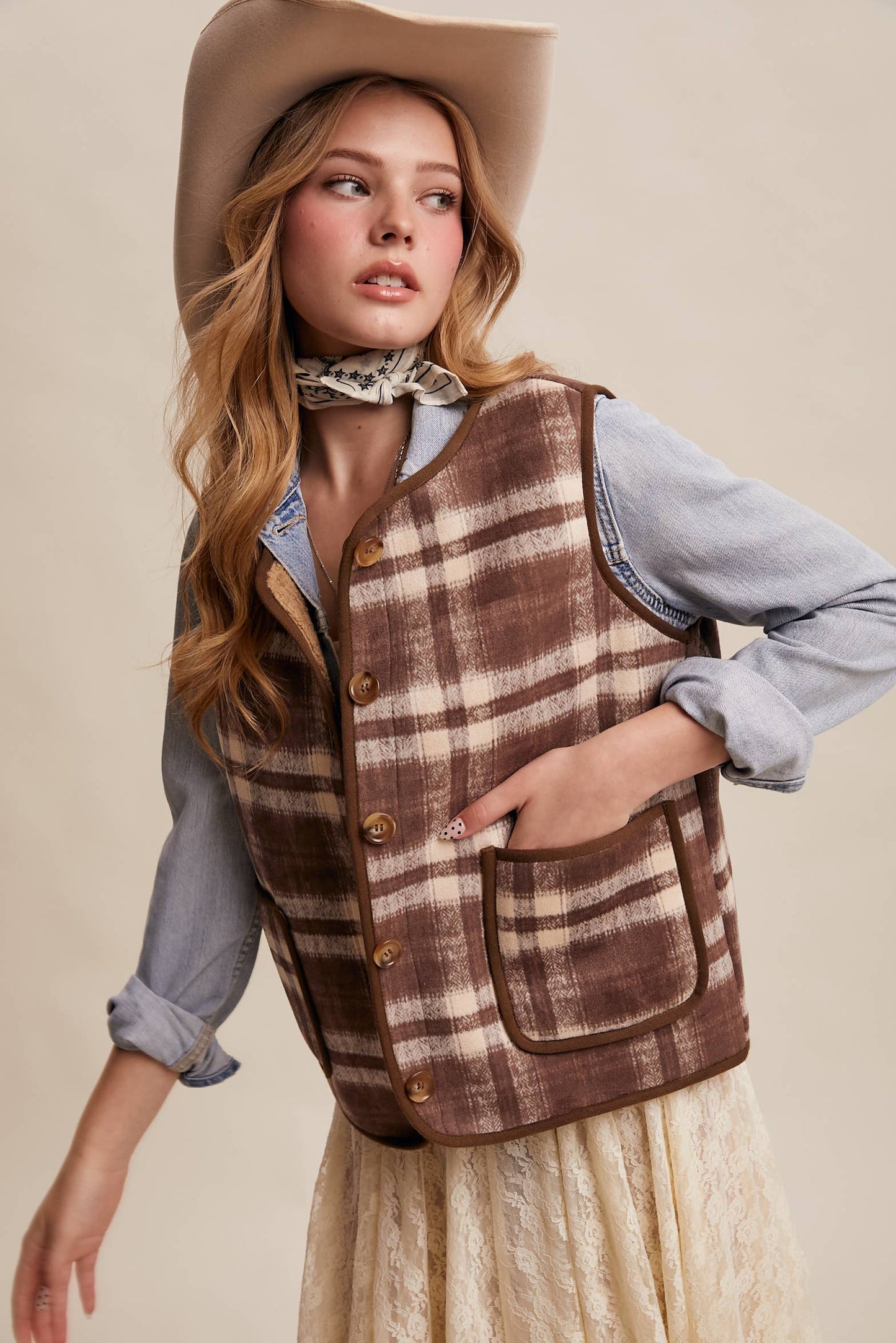 Listicle - Reversible Plaid Sherpa Vest LVT016