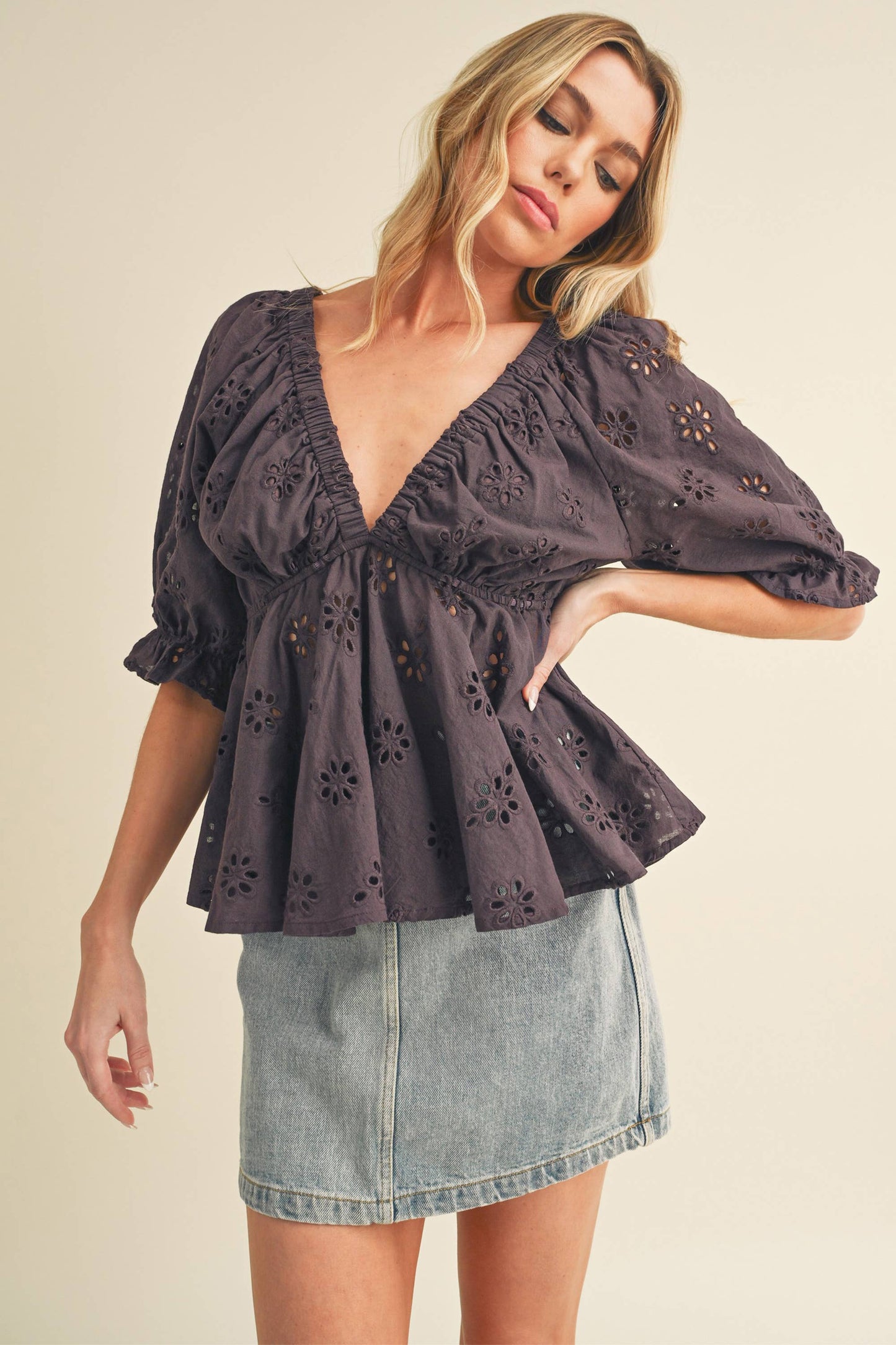 AEMI + CO - 8290DK Hazle Eyelet Embroidered Top