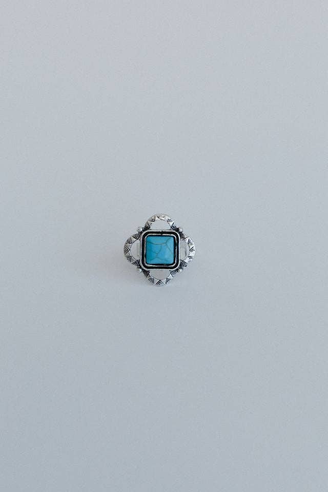 Three Bird Nest - Whimsical Square Ring - Turquoise