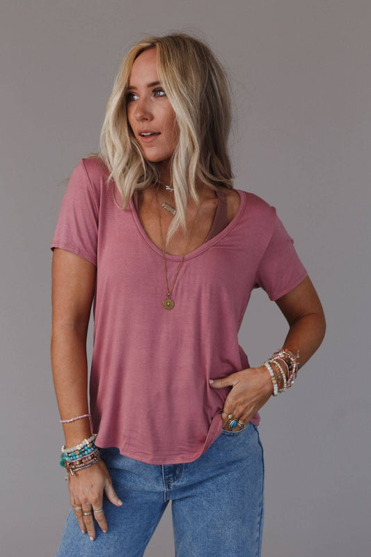 Three Bird Nest - Scoop Neck Bralette Tee - Mauve